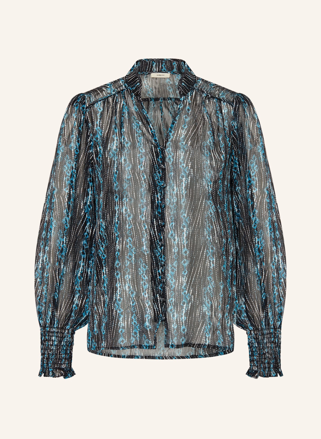 SUNCOO Bluzka LEYLA z błyszczącą przędzą, Kolor: GRANATOWY/ JASKRAWY NIEBIESKI/ BIAŁY (Obrazek 1)