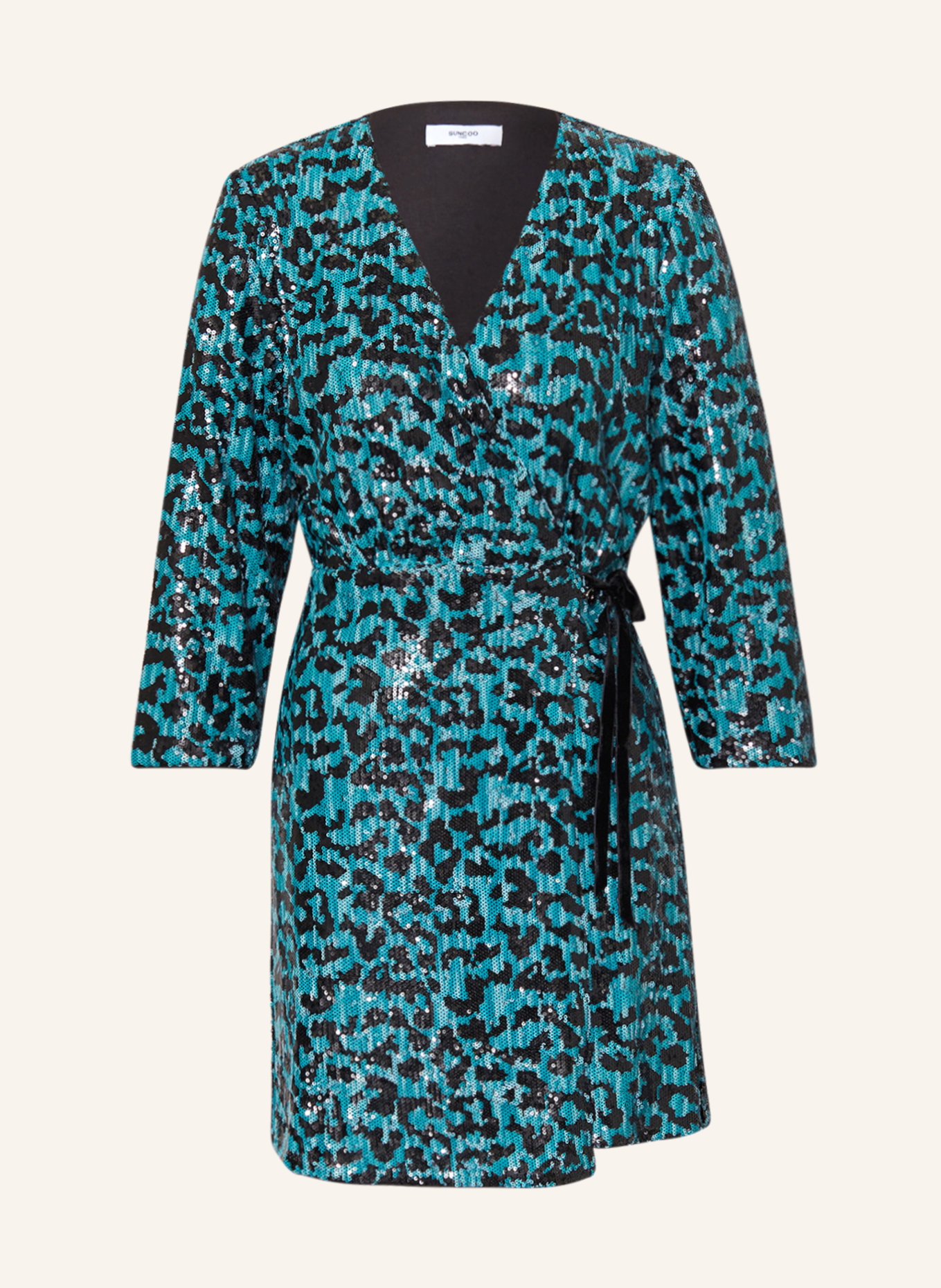 SUNCOO Wrap dress CLIFF with 3/4 sleeves and sequins, Color: NEON BLUE/ BLACK (Image 1)