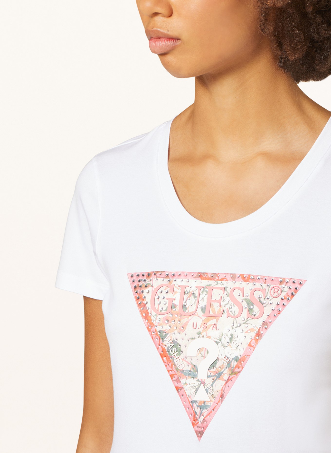 GUESS T-shirt with decorative gems, Color: WHITE (Image 4)