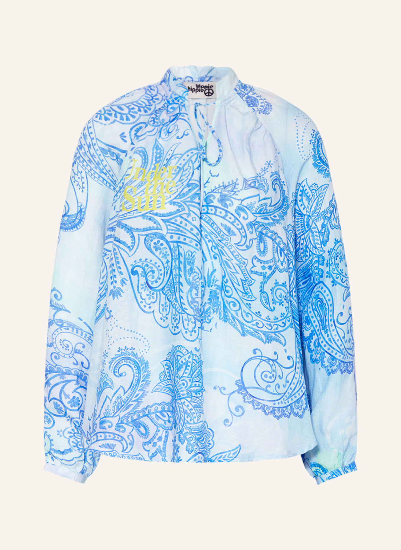 yippie hippie Shirt blouse with linen, Color: BLUE/ LIGHT BLUE (Image 1)