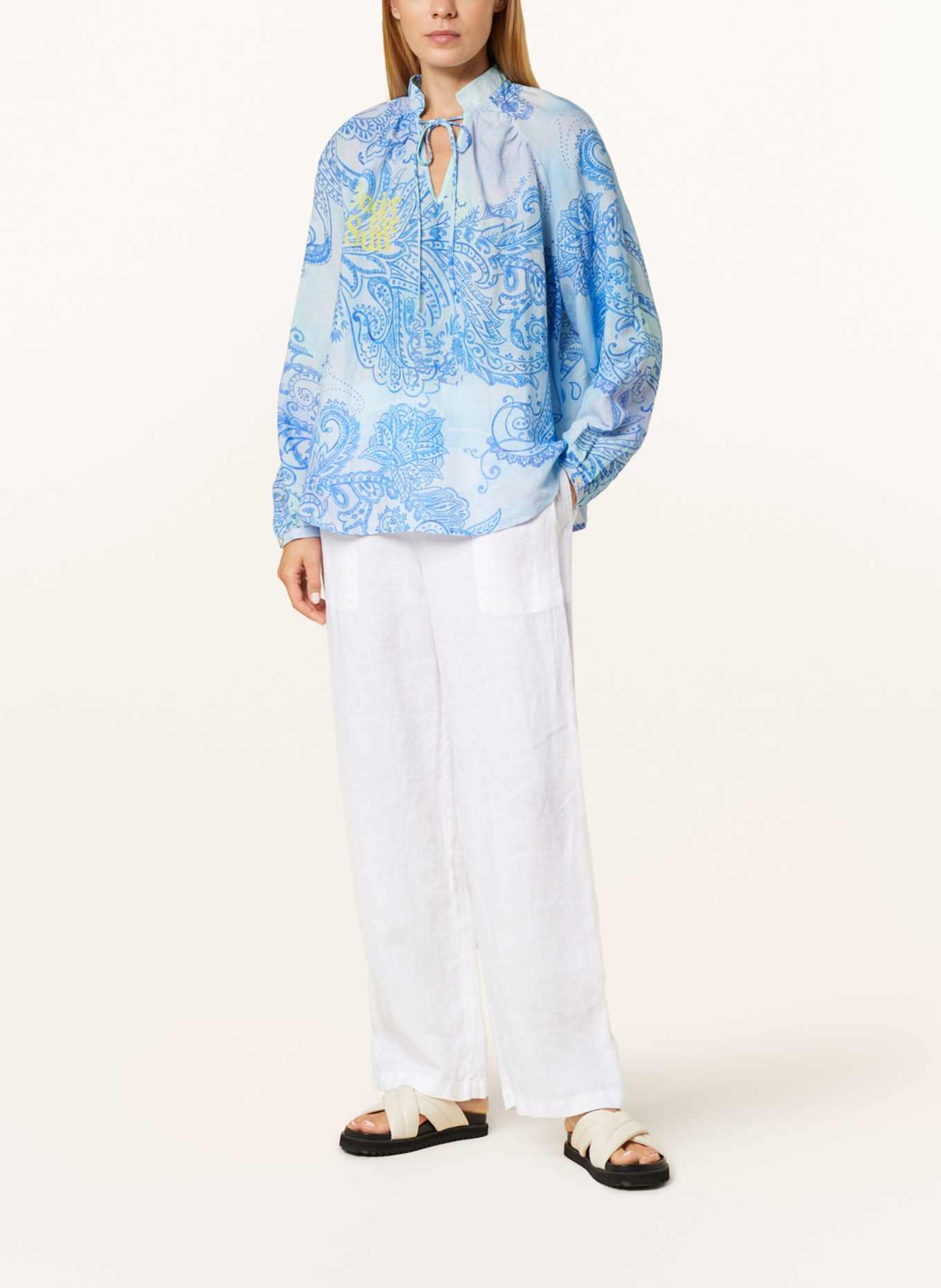 yippie hippie Shirt blouse with linen, Color: BLUE/ LIGHT BLUE (Image 2)
