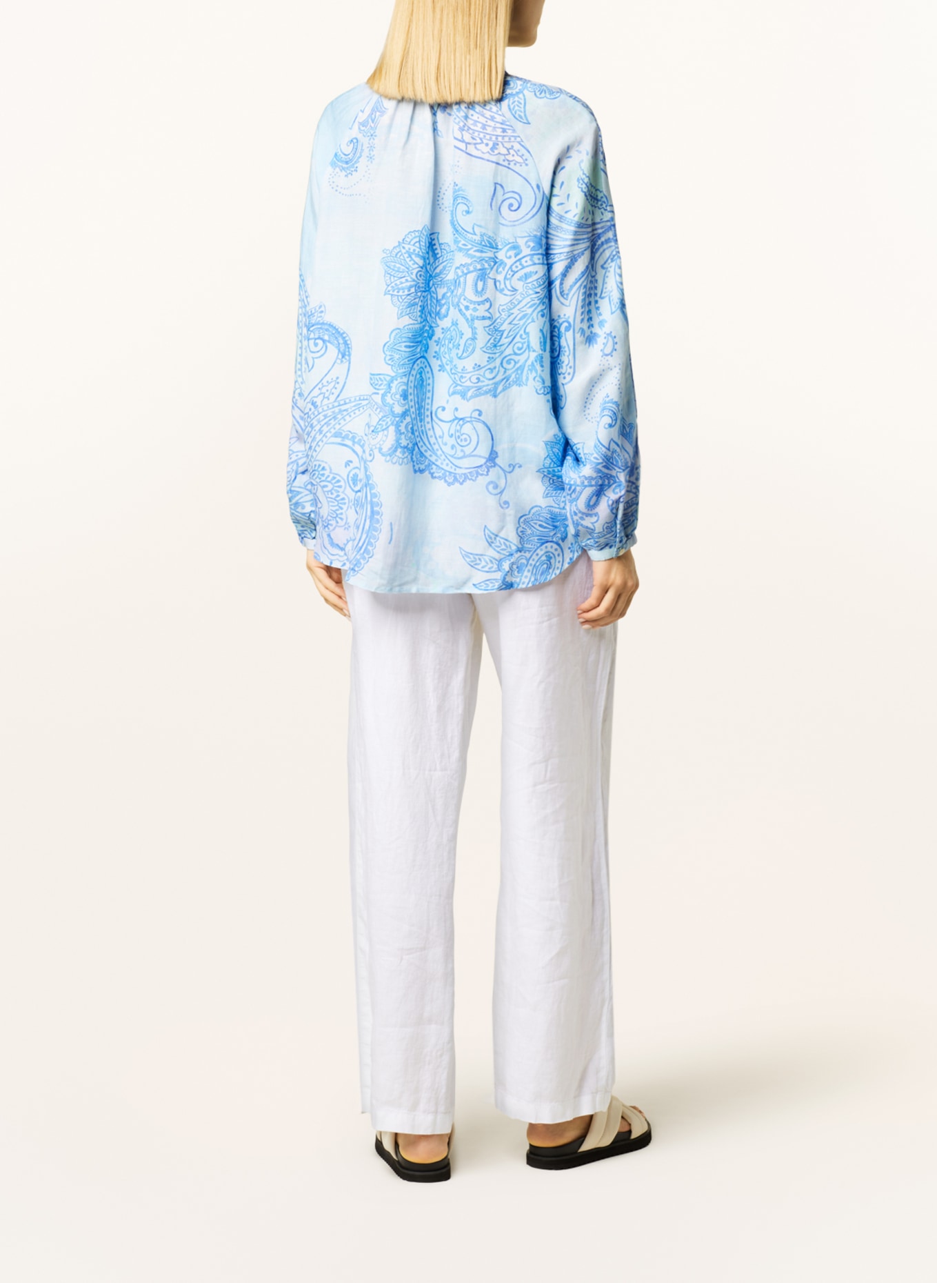 yippie hippie Shirt blouse with linen, Color: BLUE/ LIGHT BLUE (Image 3)