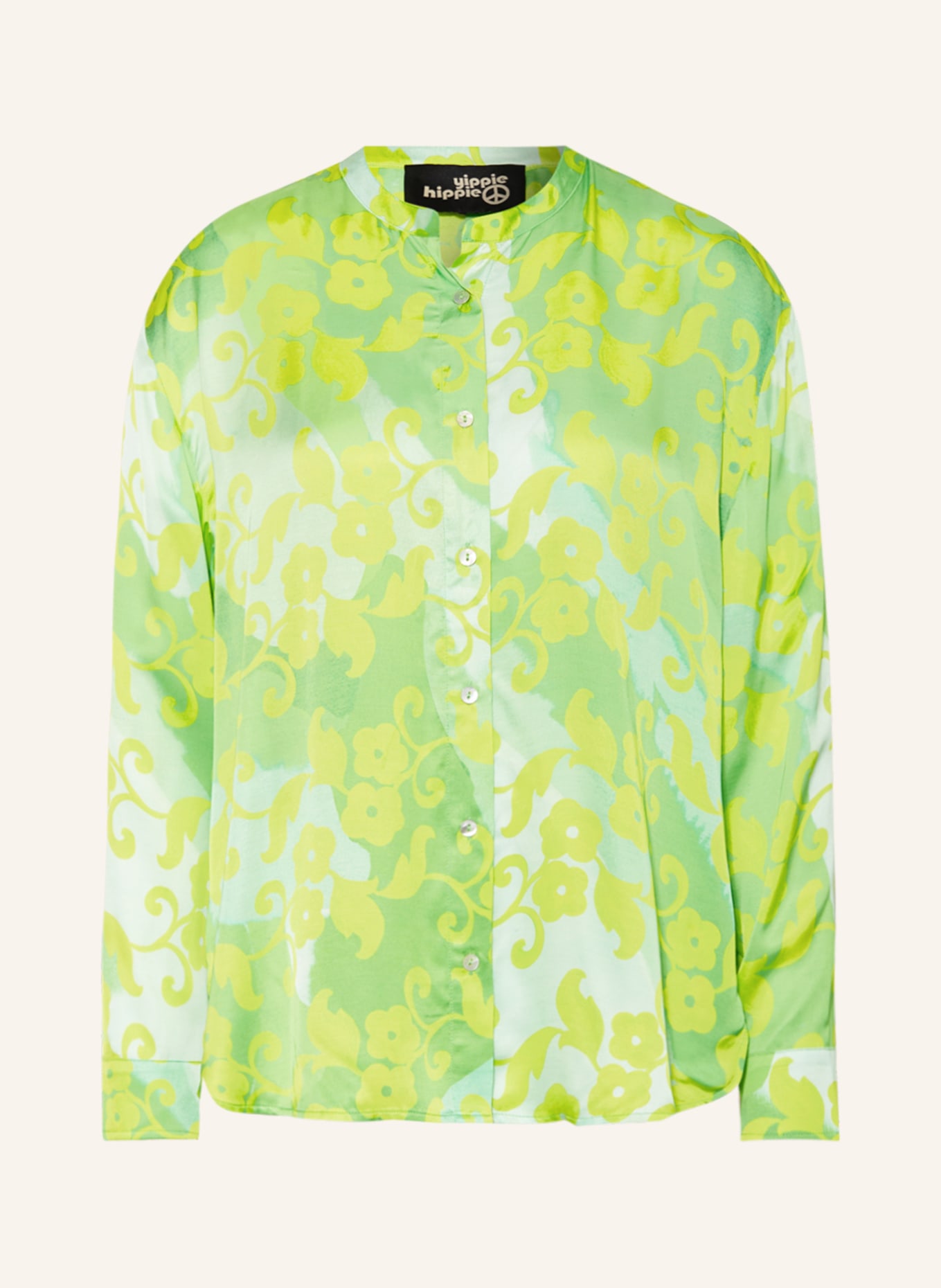 yippie hippie Satin blouse, Color: GREEN/ LIGHT GREEN/ YELLOW (Image 1)