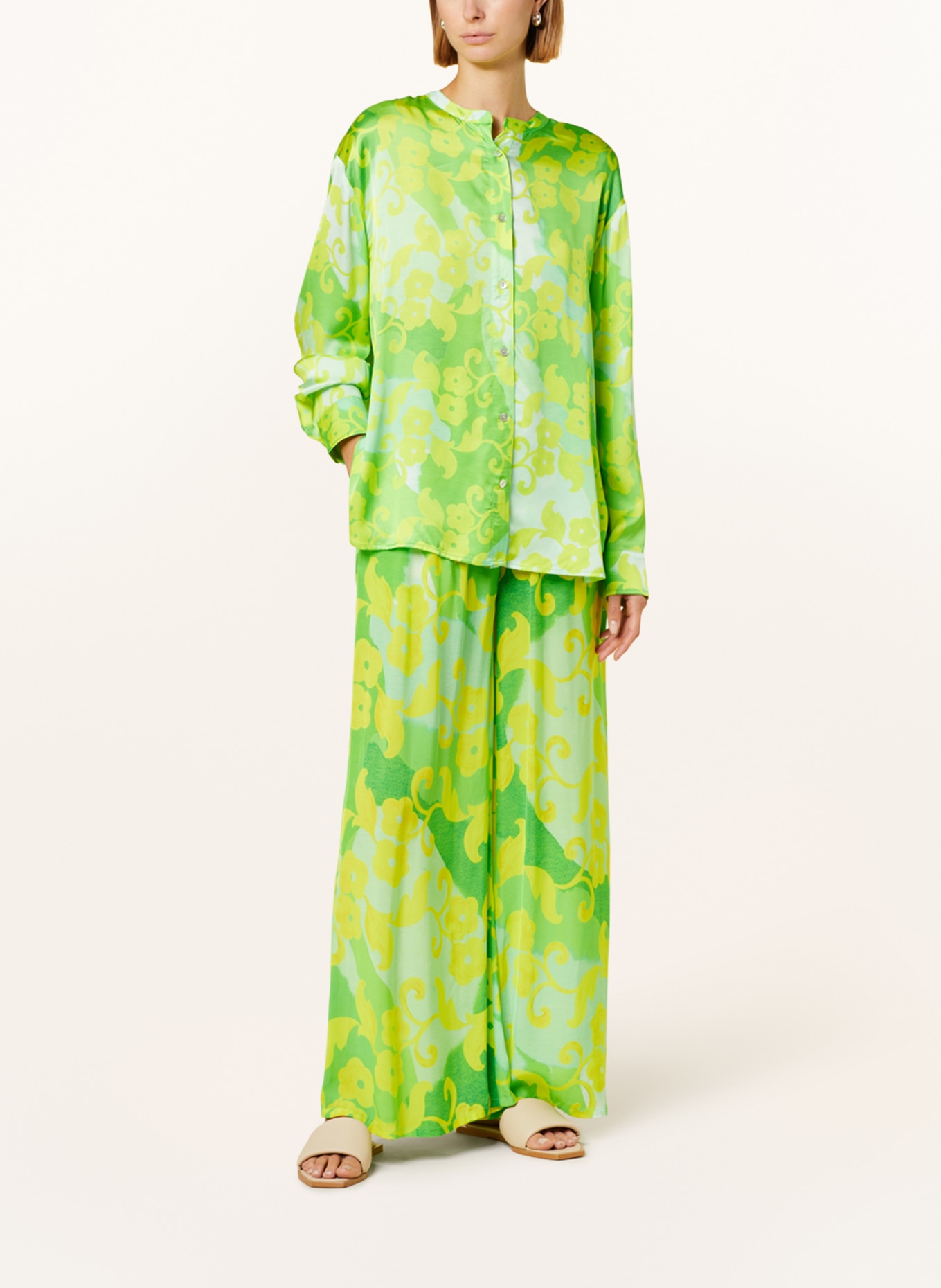 yippie hippie Satin blouse, Color: GREEN/ LIGHT GREEN/ YELLOW (Image 2)