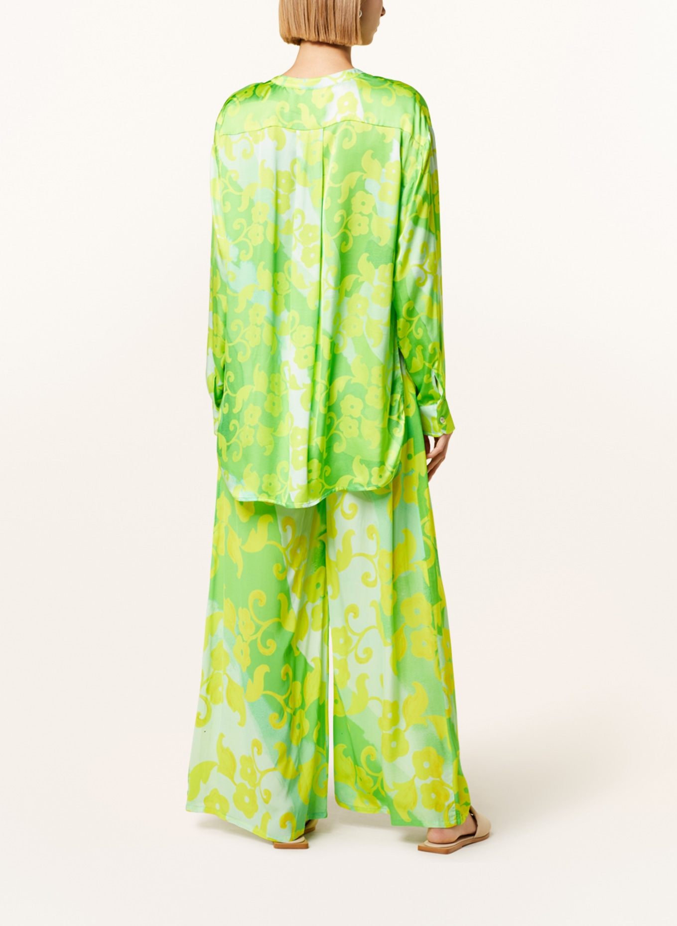 yippie hippie Satin blouse, Color: GREEN/ LIGHT GREEN/ YELLOW (Image 3)
