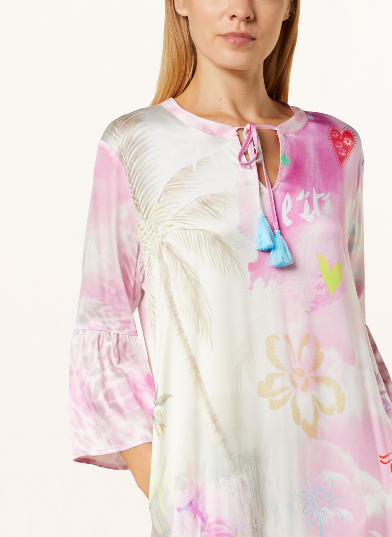 yippie hippie Satin dress with 3/4 sleeves, Color: CREAM/ PINK/ PURPLE (Image 4)