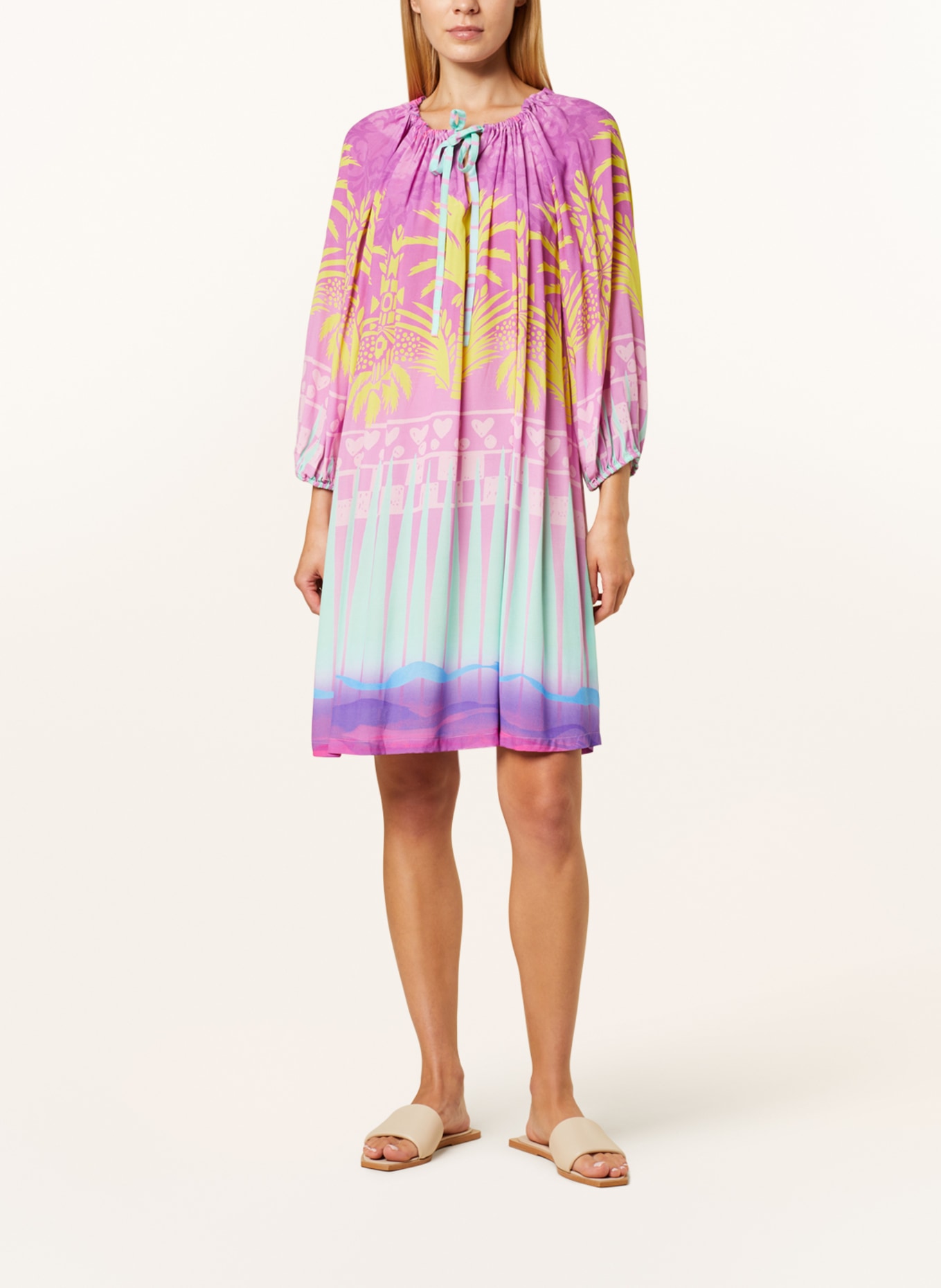 yippie hippie Dress with 3/4 sleeves, Color: PURPLE/ YELLOW/ MINT (Image 2)