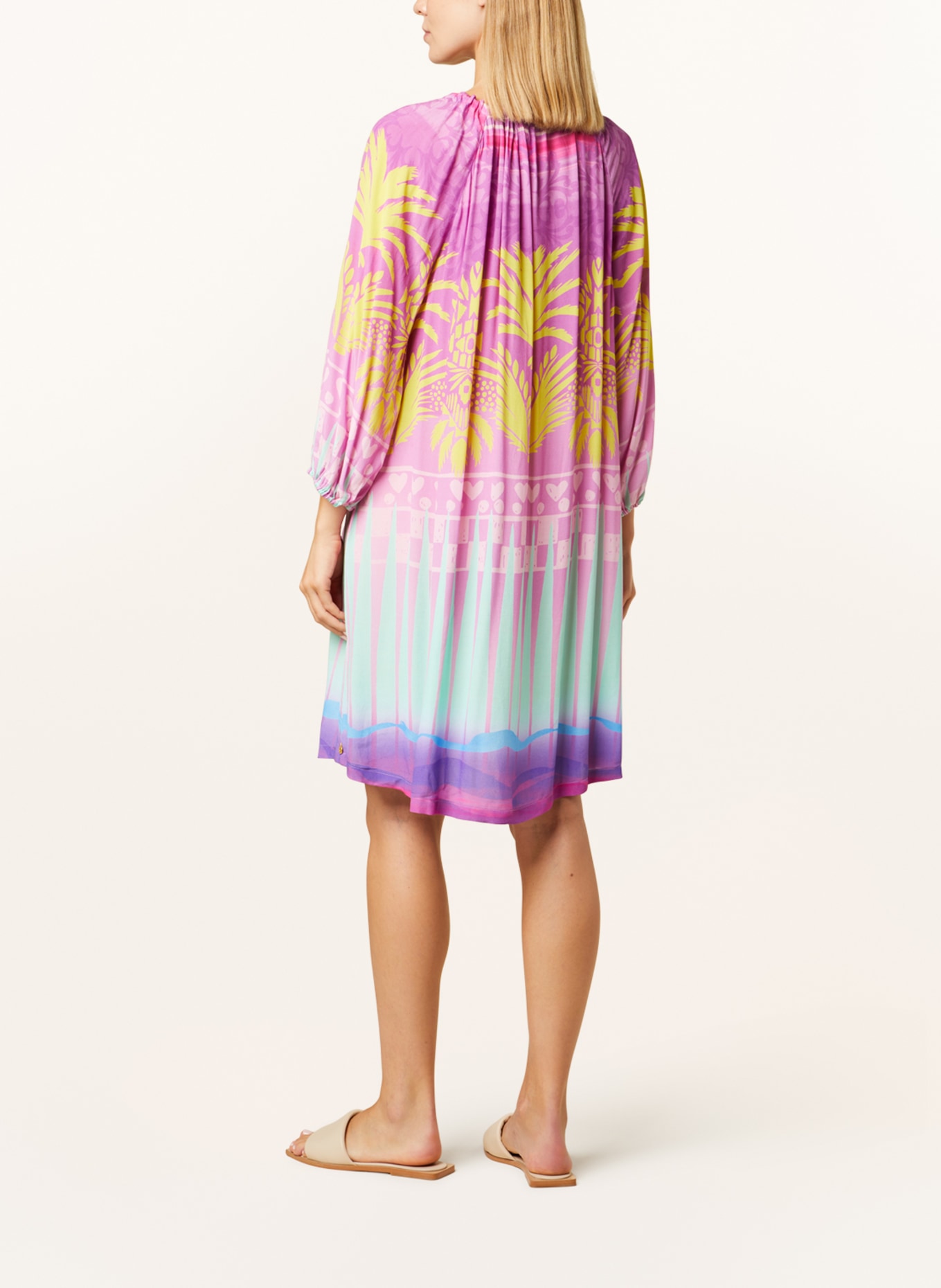 yippie hippie Dress with 3/4 sleeves, Color: PURPLE/ YELLOW/ MINT (Image 3)