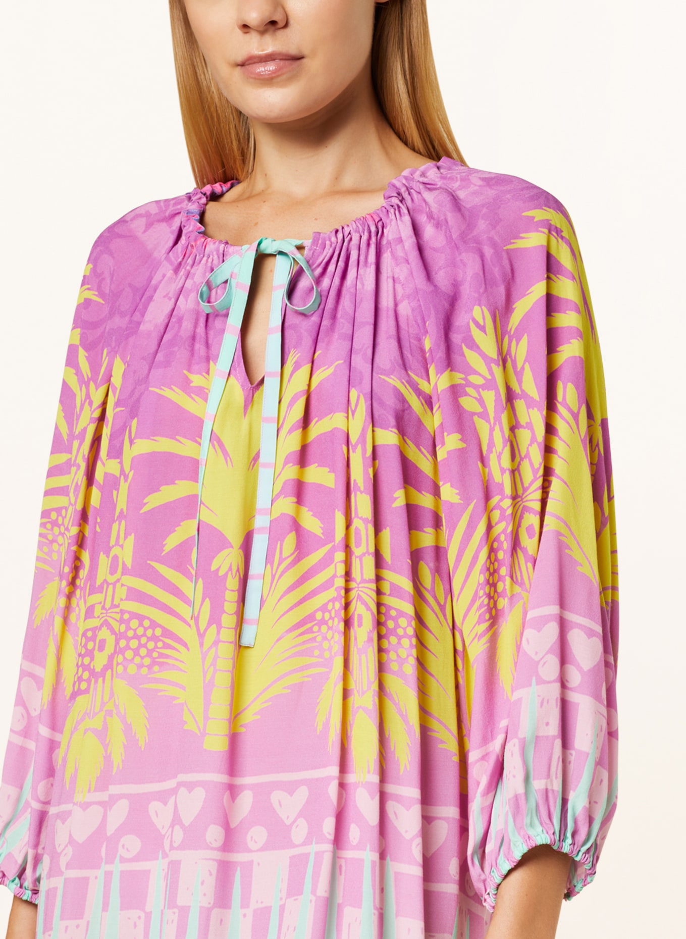 yippie hippie Dress with 3/4 sleeves, Color: PURPLE/ YELLOW/ MINT (Image 4)