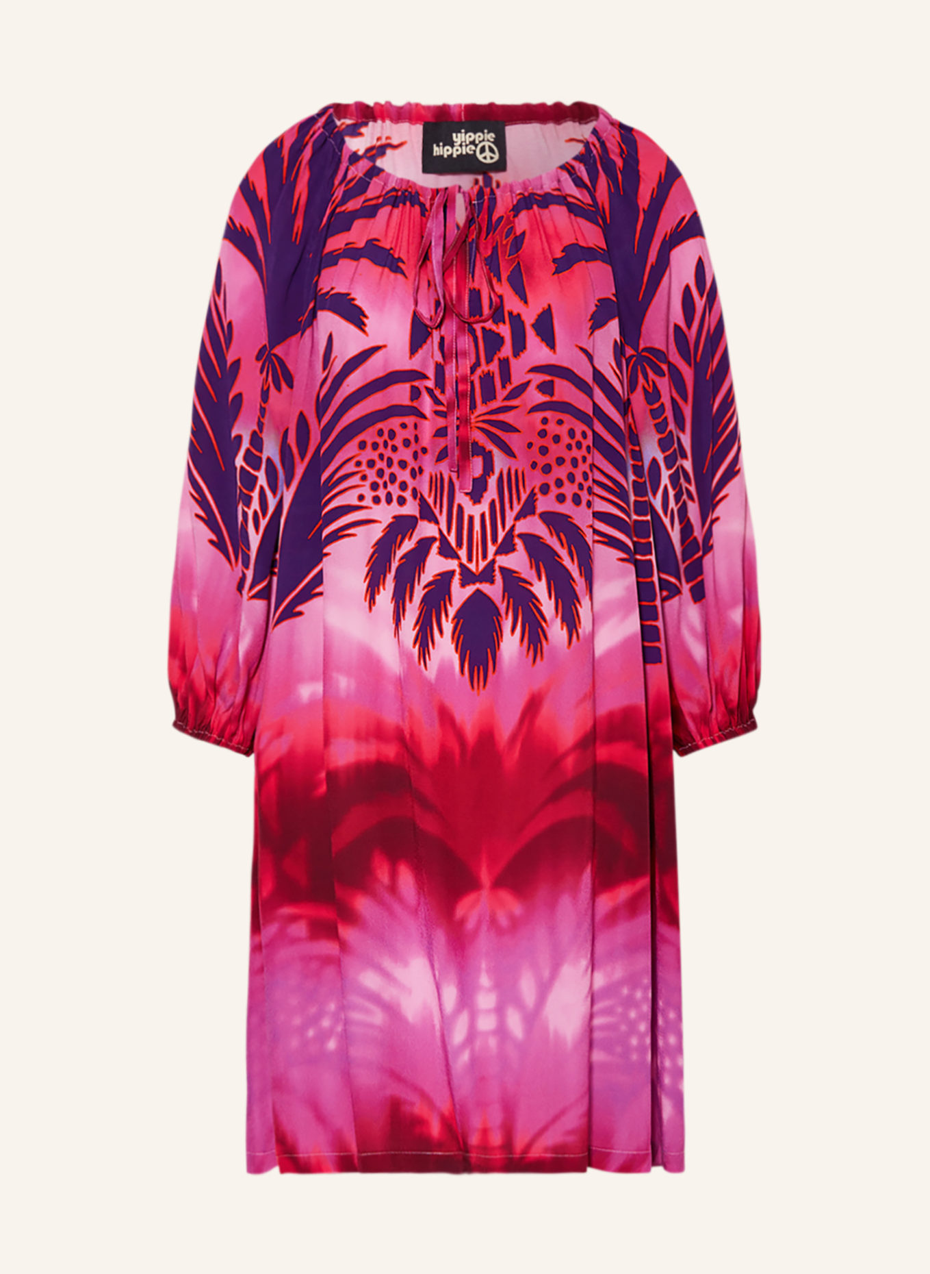yippie hippie Dress with 3/4 sleeves, Color: PINK/ DARK PURPLE/ ORANGE (Image 1)
