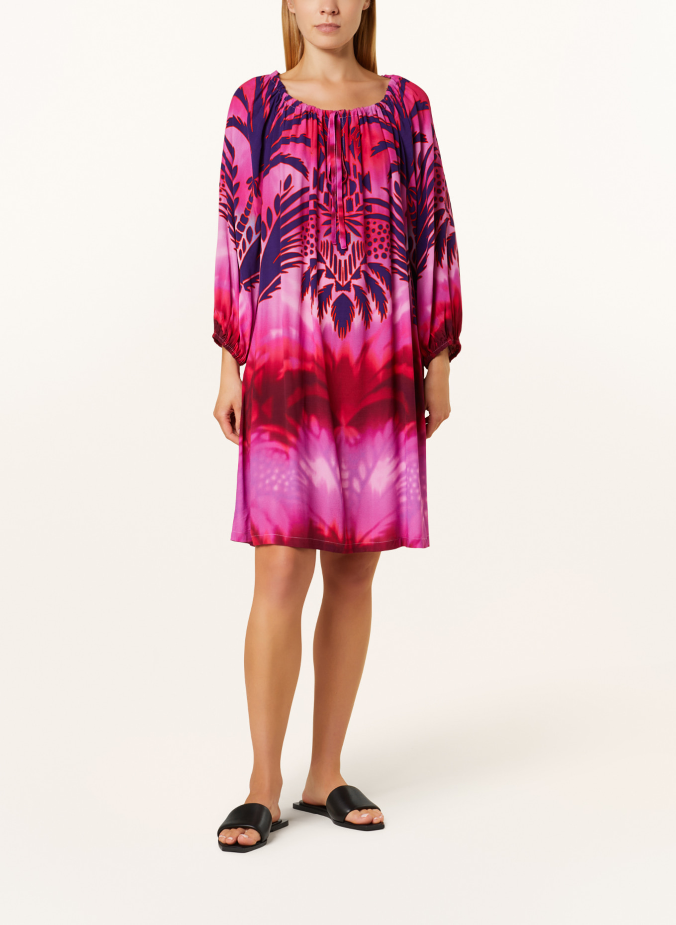 yippie hippie Dress with 3/4 sleeves, Color: PINK/ DARK PURPLE/ ORANGE (Image 2)