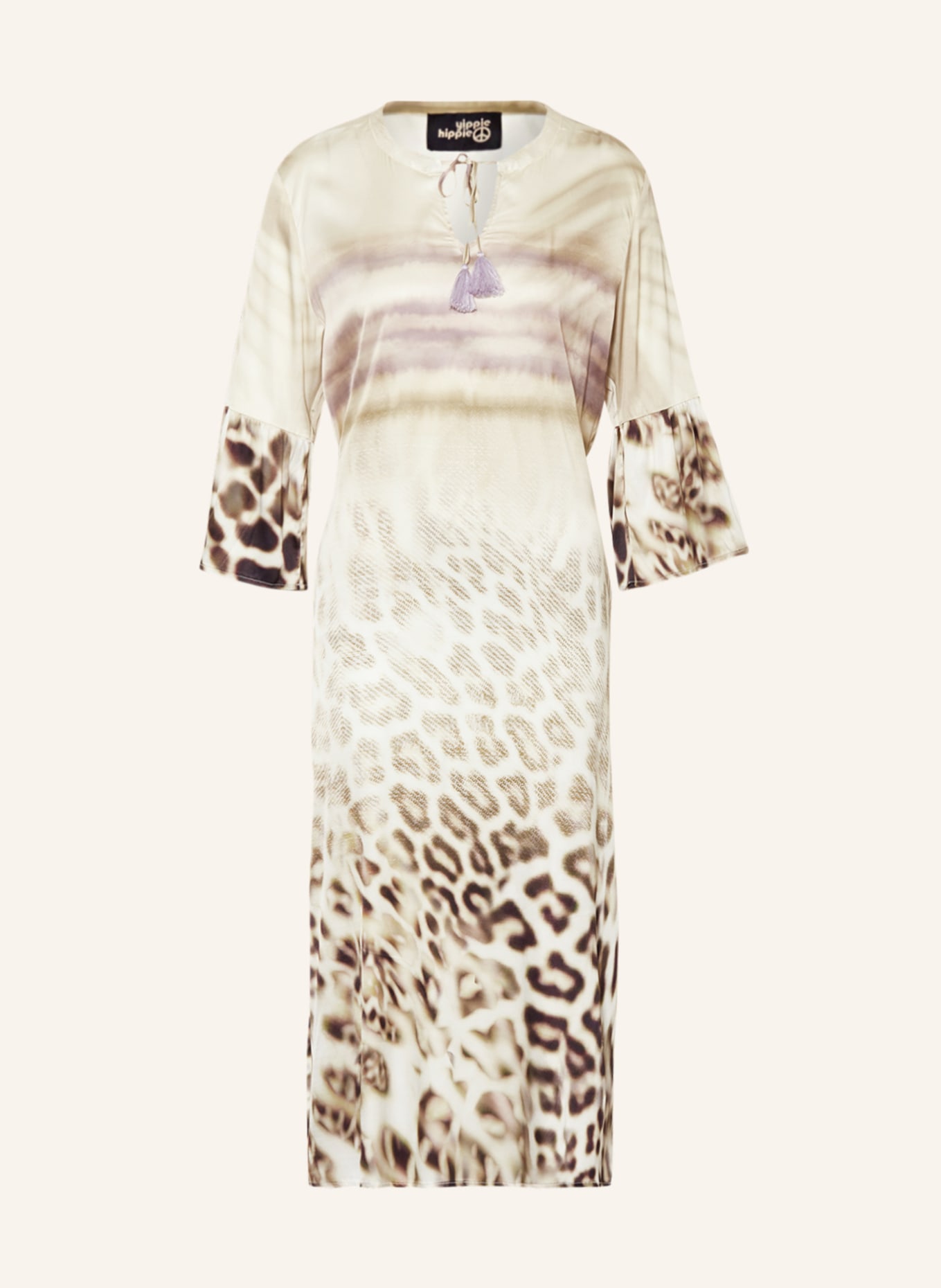 yippie hippie Saténové šaty s 3/4 rukávem, Barva: KRÉMOVÁ/ TMAVĚ HNĚDÁ/ OLIVOVÁ (Obrázek 1)
