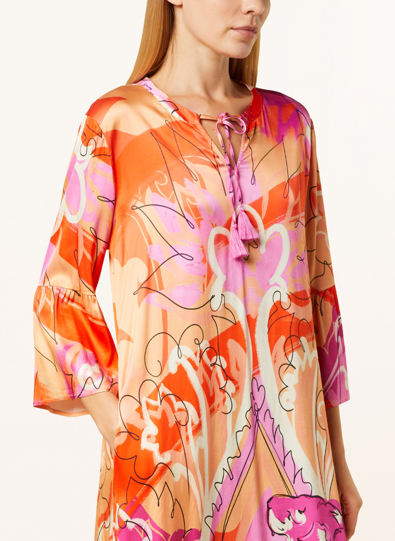 yippie hippie Satin dress with 3/4 sleeves, Color: ORANGE/ LIGHT ORANGE/ PINK (Image 4)
