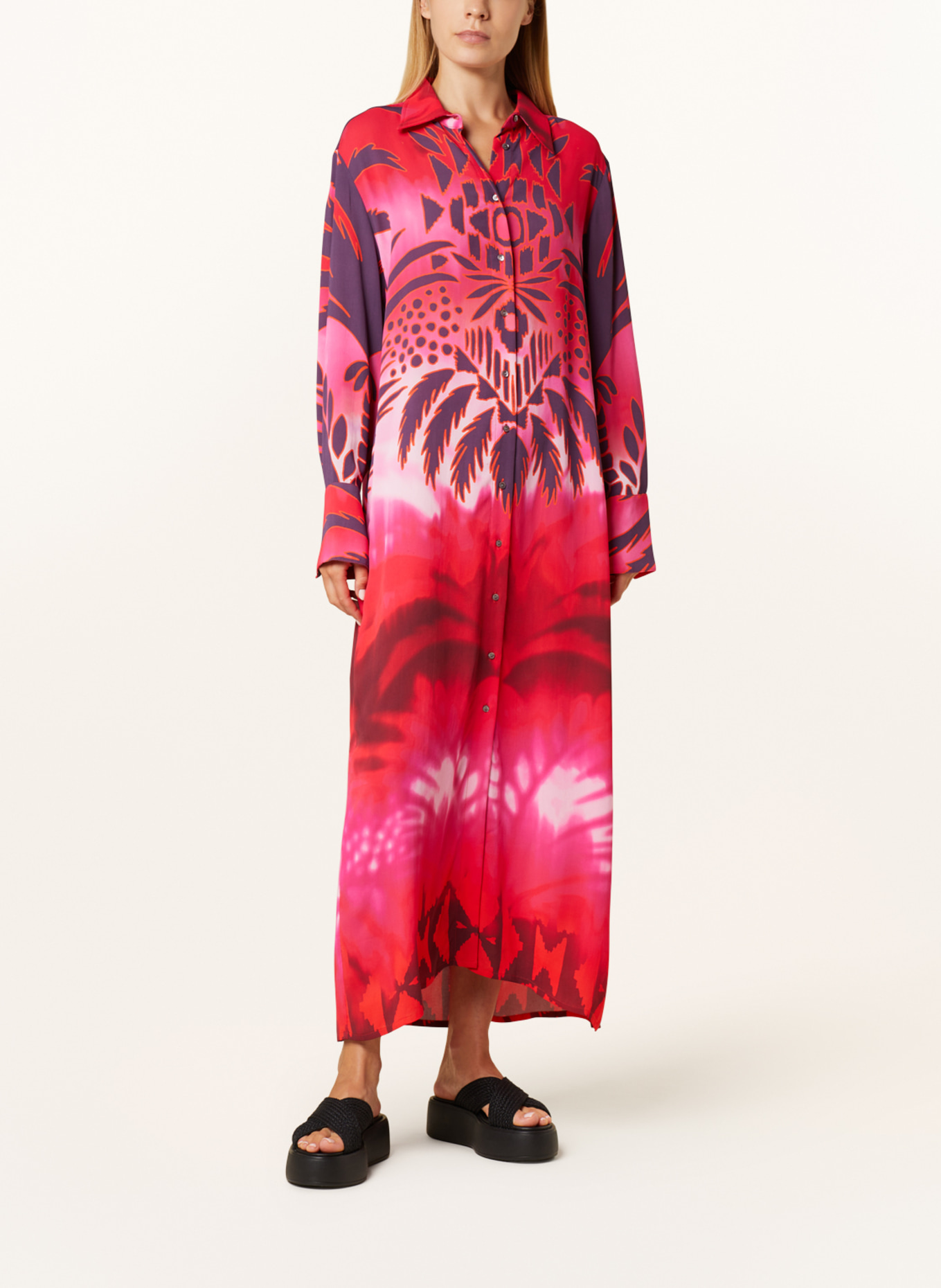 yippie hippie Hemdblusenkleid, Farbe: NEONROT/ DUNKELLILA/ ORANGE (Bild 2)