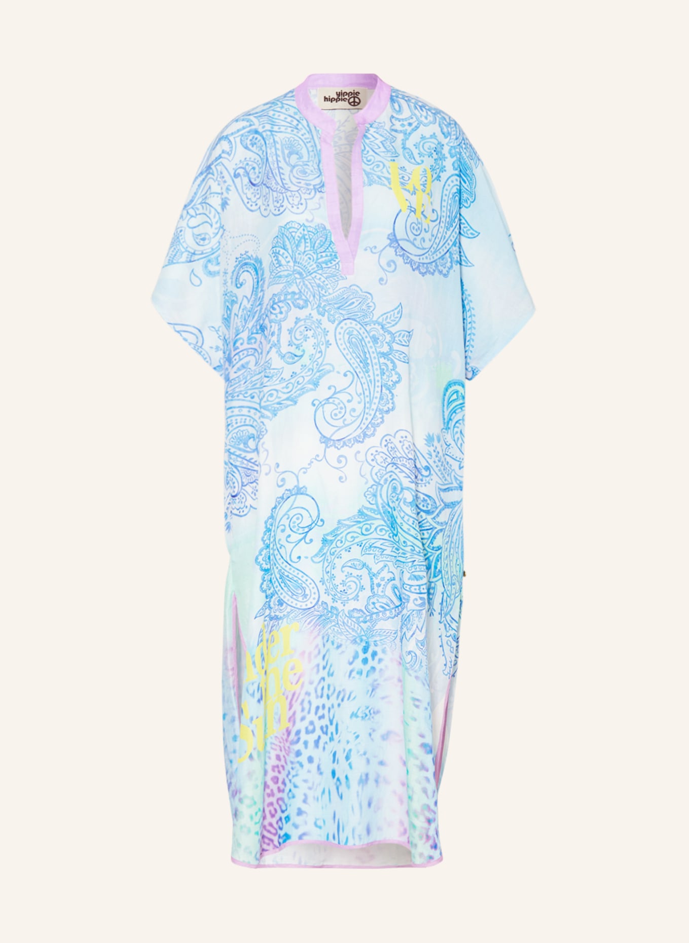 yippie hippie Dress with linen, Color: LIGHT BLUE/ BLUE/ YELLOW (Image 1)
