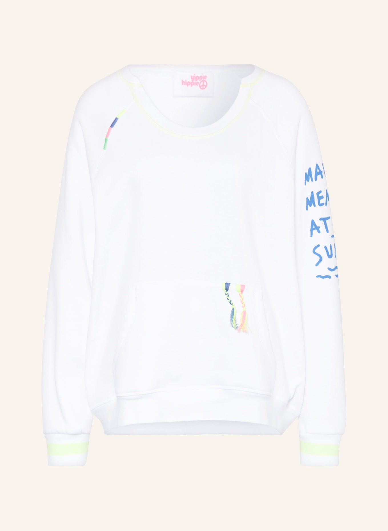 yippie hippie Sweatshirt, Color: WHITE/ NEON PINK/ NEON YELLOW (Image 1)