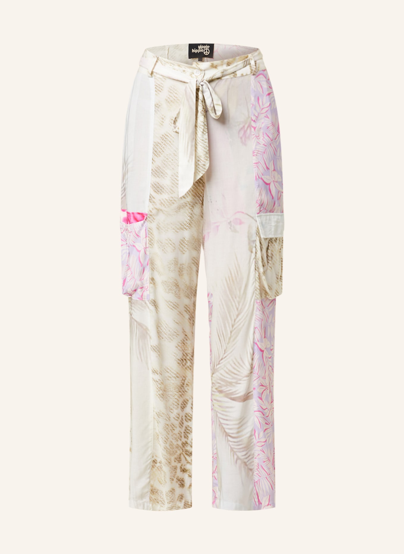 yippie hippie Cargo pants, Color: WHITE/ LIGHT PURPLE/ CREAM (Image 1)