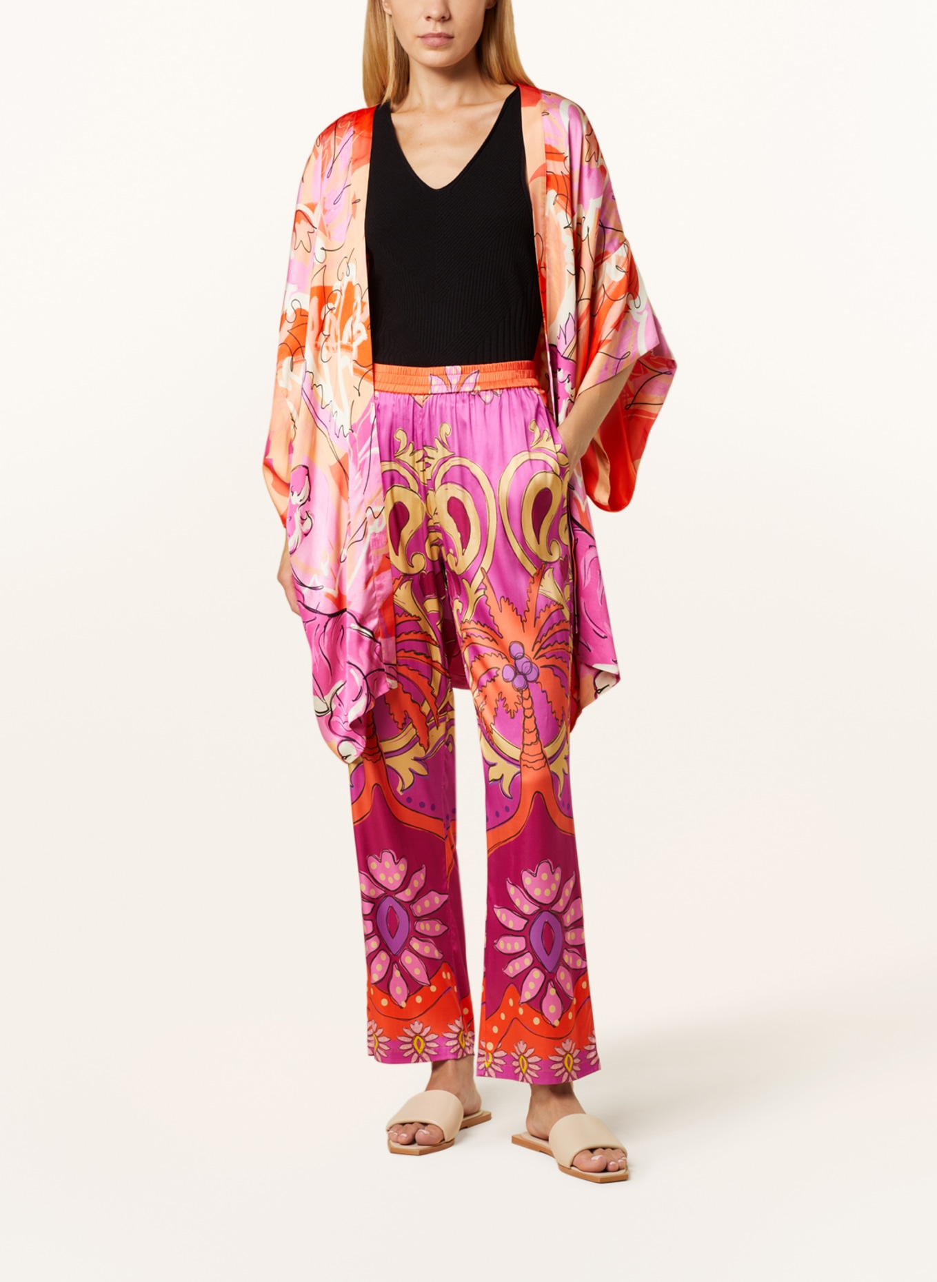 yippie hippie Saténové kimono s 3/4 rukávem, Barva: ORANŽOVÁ/ RŮŽOVÁ/ TMAVĚ ŽLUTÁ (Obrázek 2)