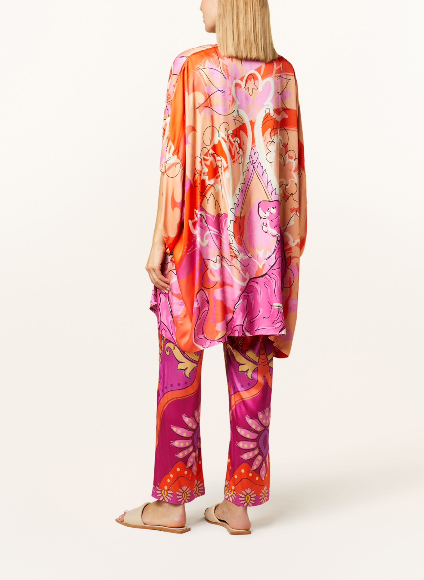 yippie hippie Saténové kimono s 3/4 rukávem, Barva: ORANŽOVÁ/ RŮŽOVÁ/ TMAVĚ ŽLUTÁ (Obrázek 3)