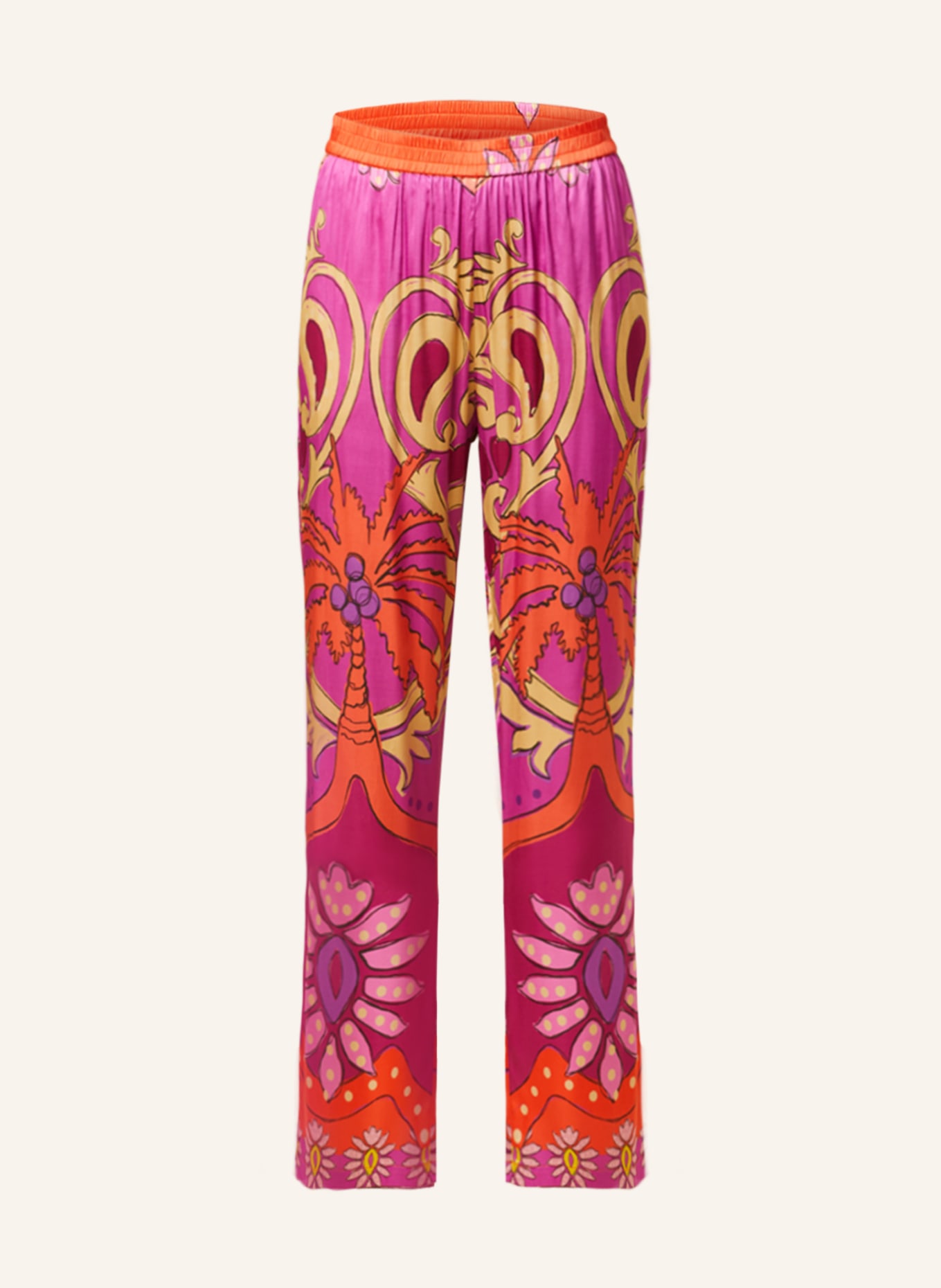 yippie hippie Satin trousers, Color: PINK/ ORANGE/ LIGHT YELLOW (Image 1)