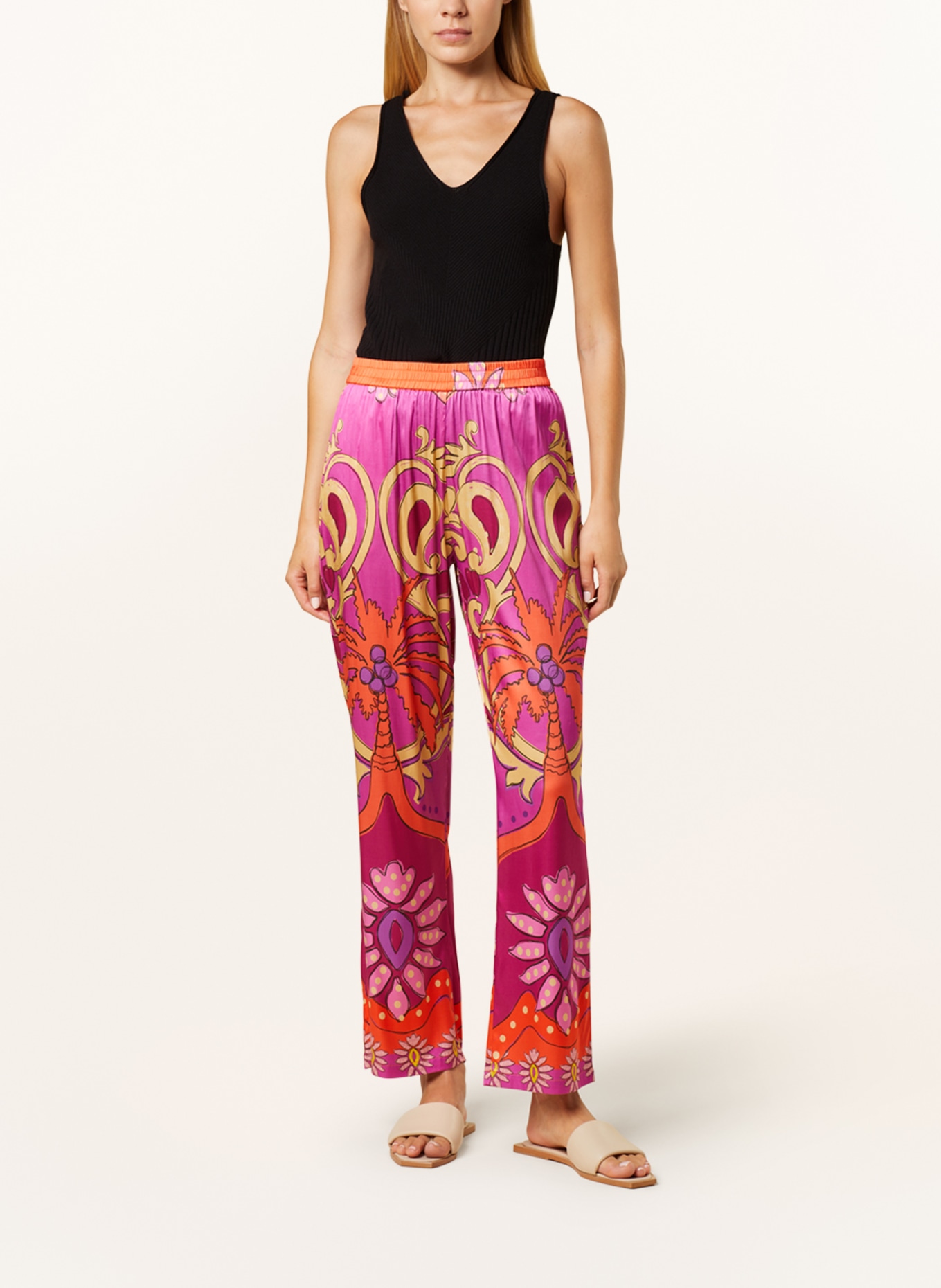 yippie hippie Satin trousers, Color: PINK/ ORANGE/ LIGHT YELLOW (Image 2)