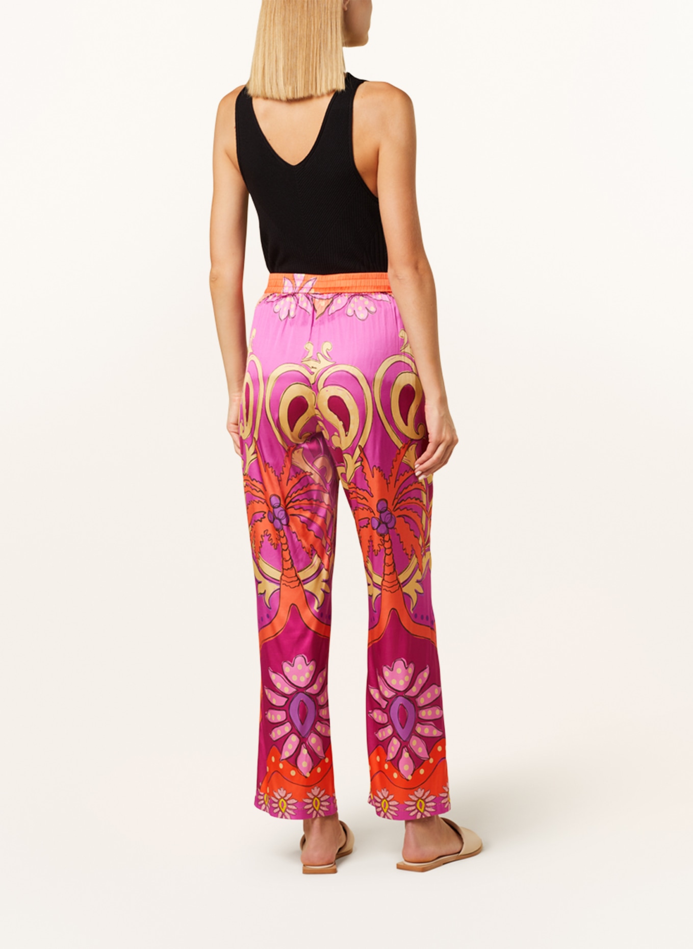 yippie hippie Satin trousers, Color: PINK/ ORANGE/ LIGHT YELLOW (Image 3)