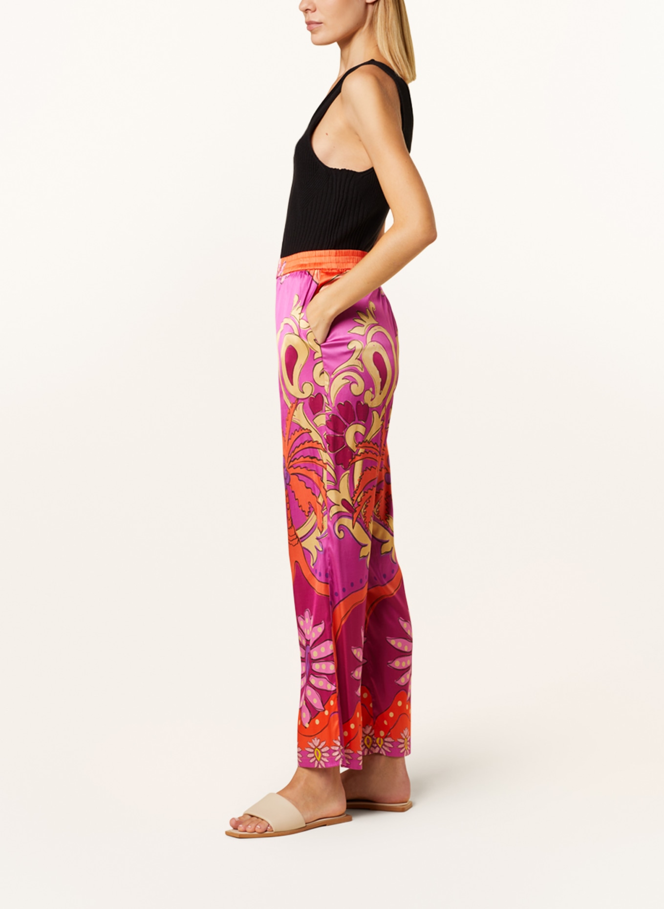 yippie hippie Satin trousers, Color: PINK/ ORANGE/ LIGHT YELLOW (Image 4)