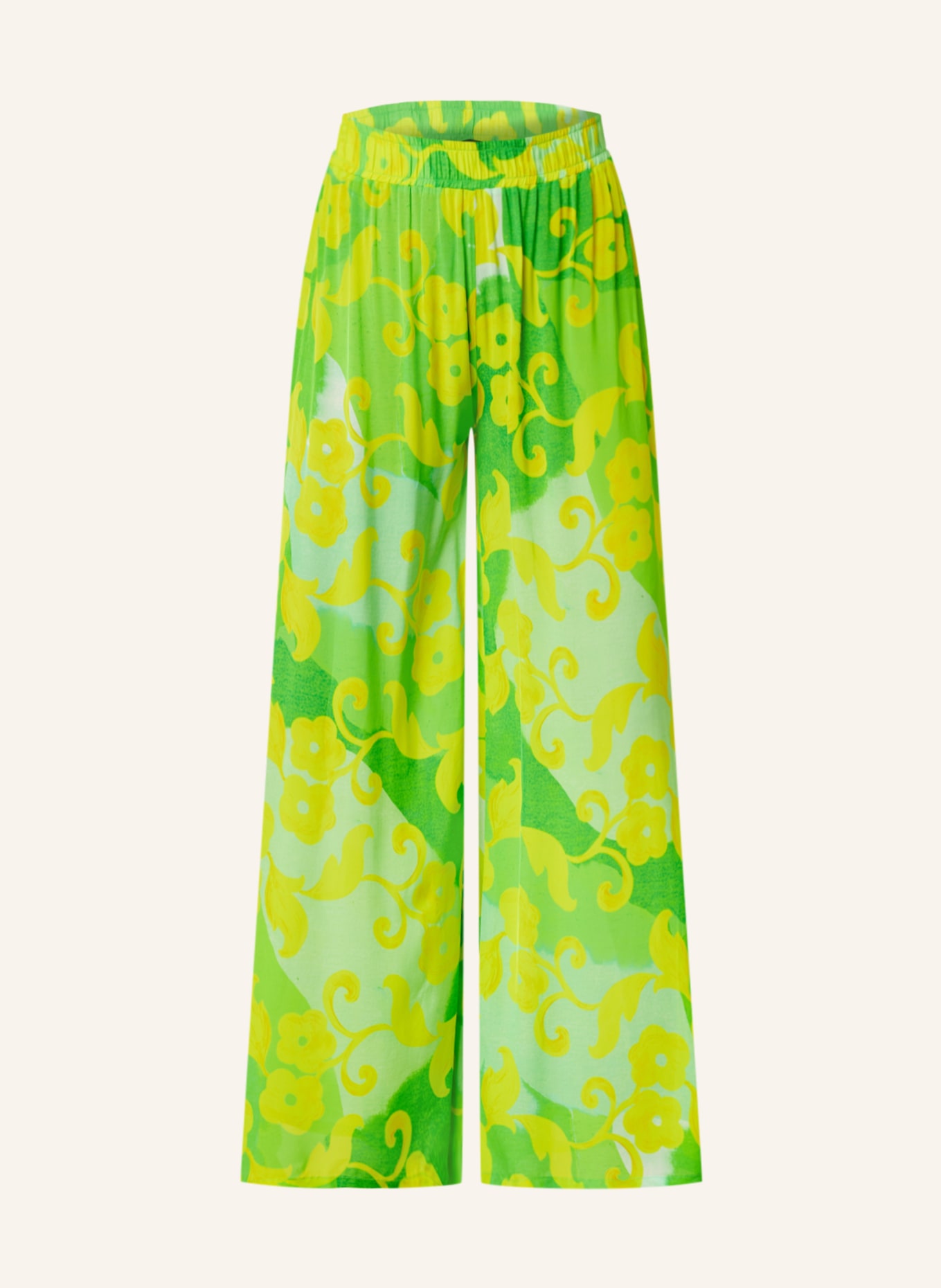 yippie hippie Wide leg trousers, Color: LIGHT GREEN/ YELLOW (Image 1)