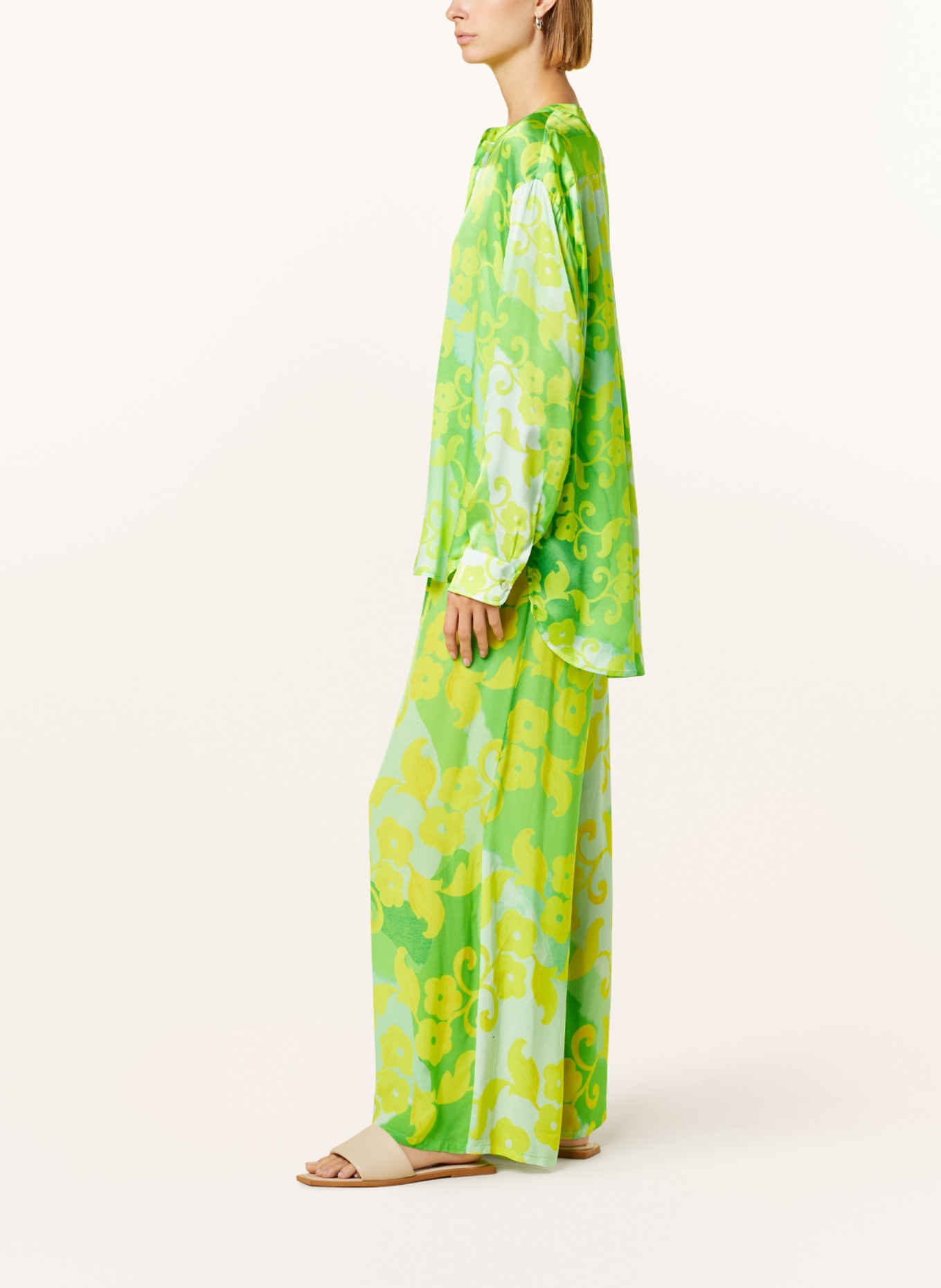 yippie hippie Wide leg trousers, Color: LIGHT GREEN/ YELLOW (Image 4)