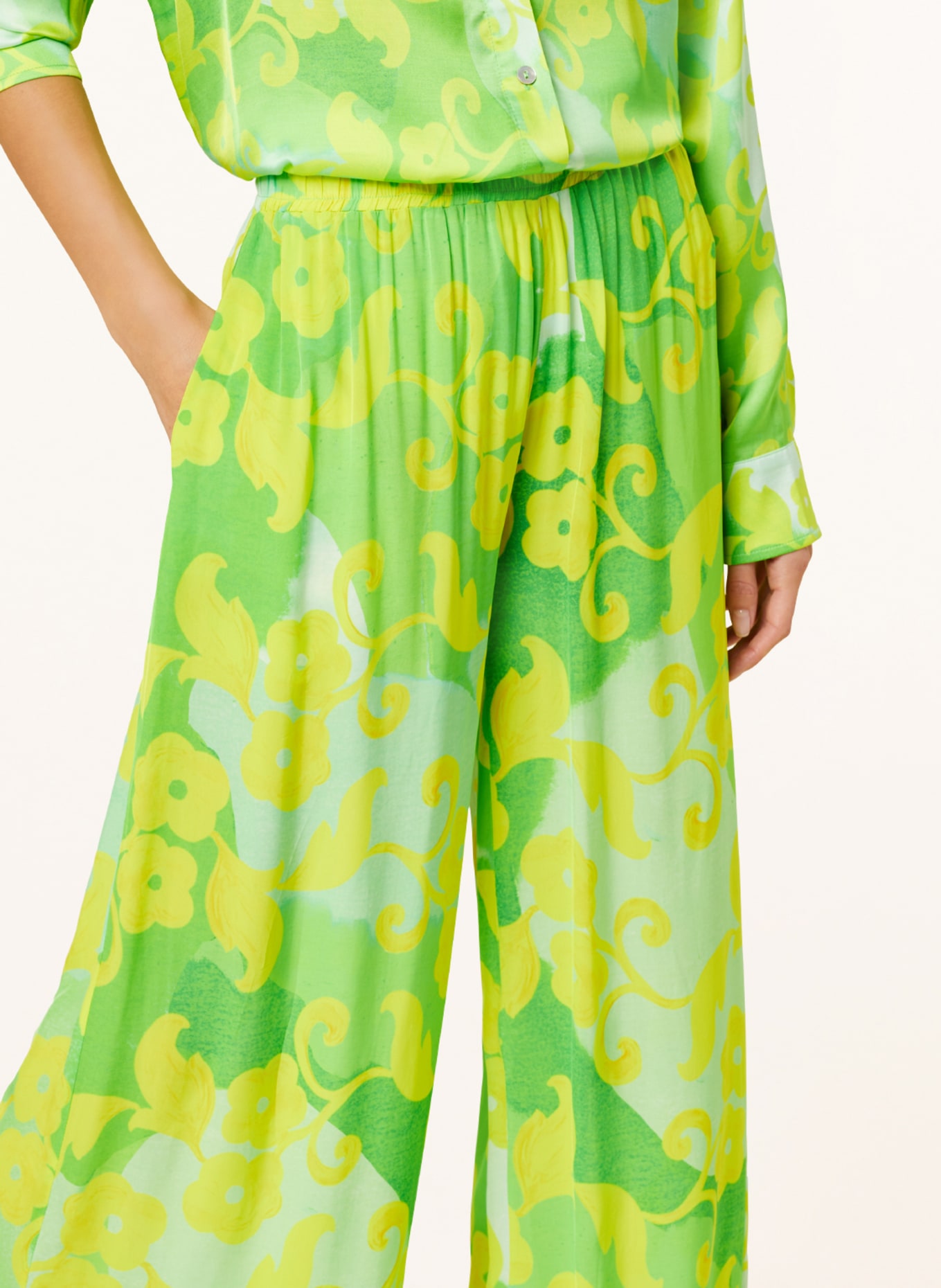 yippie hippie Wide leg trousers, Color: LIGHT GREEN/ YELLOW (Image 5)