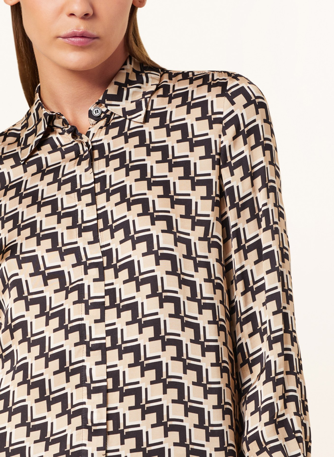 MARC AUREL Satin shirt blouse, Color: BLACK/ BEIGE (Image 4)