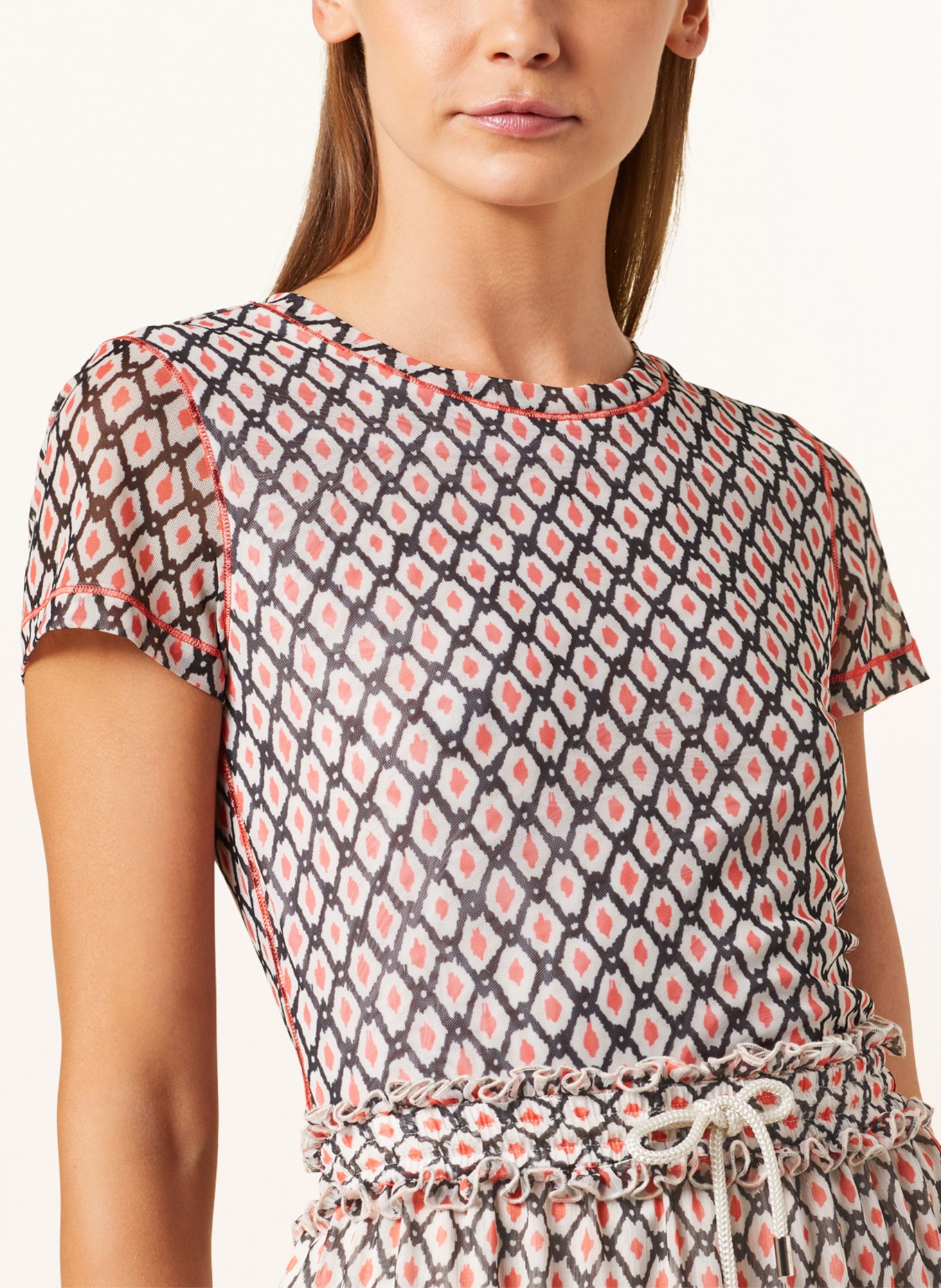 MARC AUREL T-shirt made of mesh, Color: BLACK/ WHITE/ SALMON (Image 4)