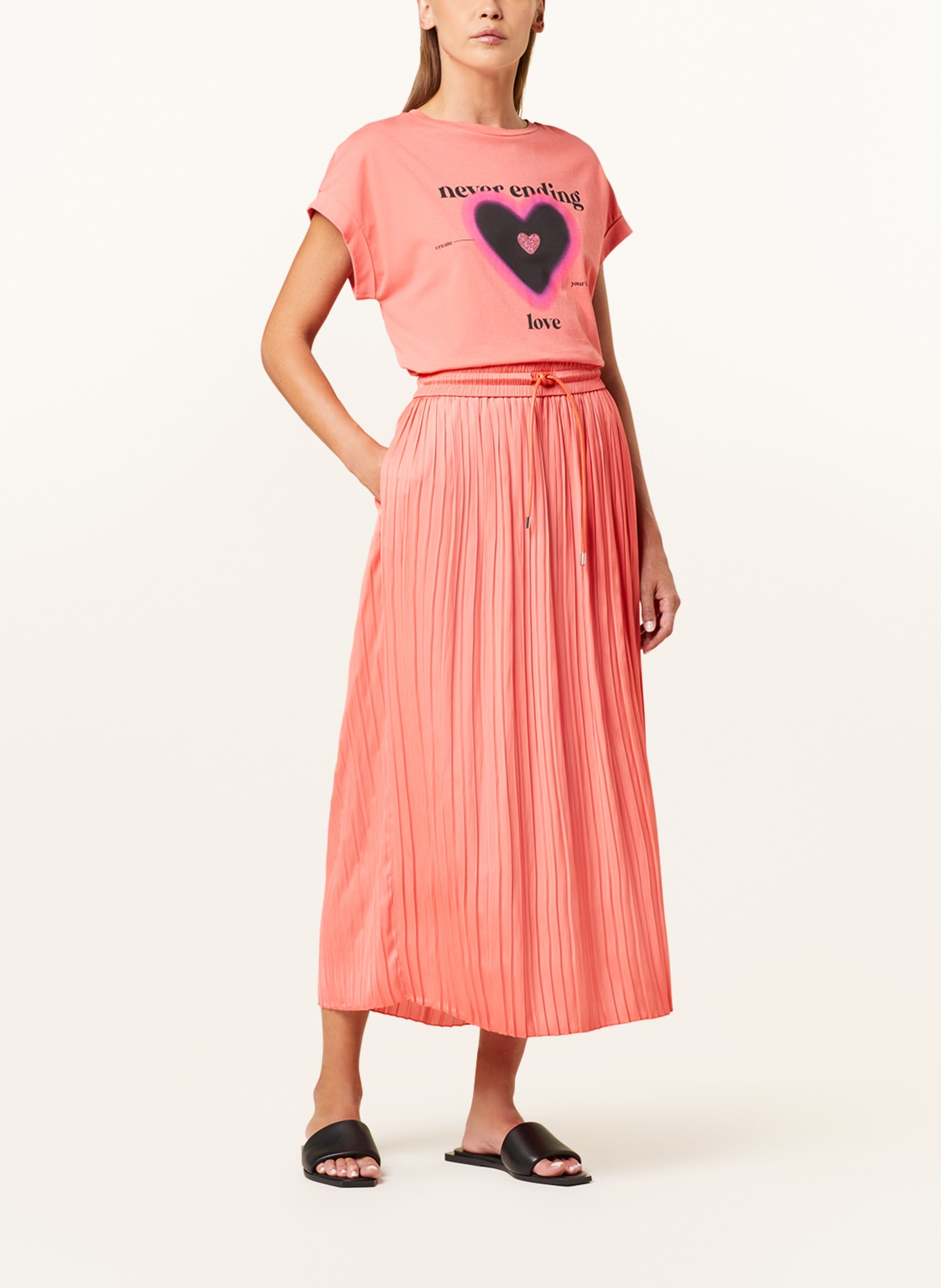 MARC AUREL Pleated skirt made of satin, Color: SALMON (Image 2)