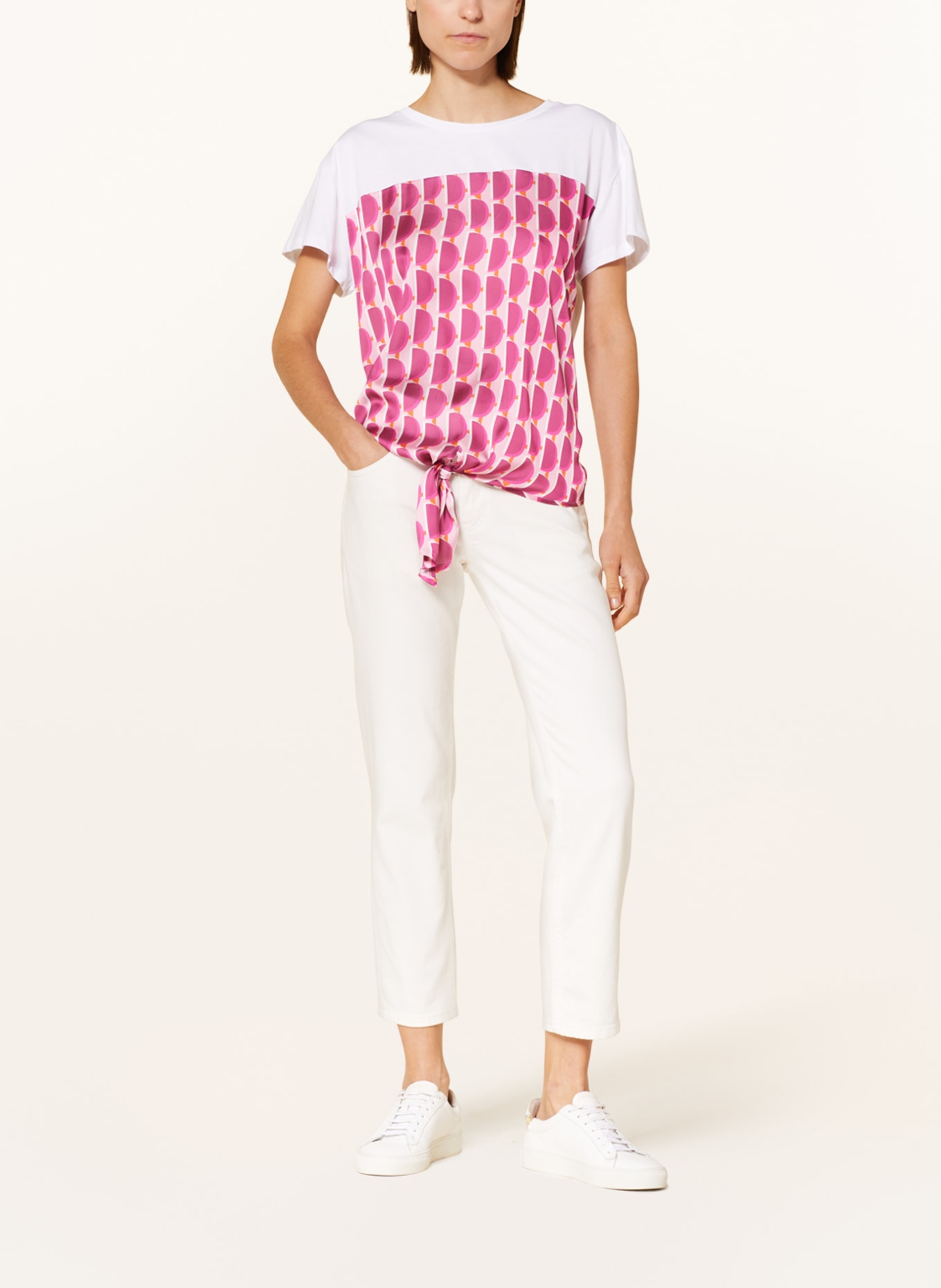 MARC AUREL T-shirt in mixed materials, Color: WHITE/ PINK/ FUCHSIA (Image 2)