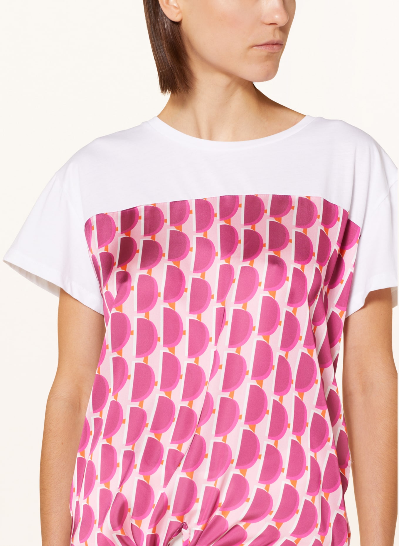MARC AUREL T-shirt z mieszanki materiałów, Kolor: BIAŁY/ MOCNORÓŻOWY/ FUKSJA (Obrazek 4)