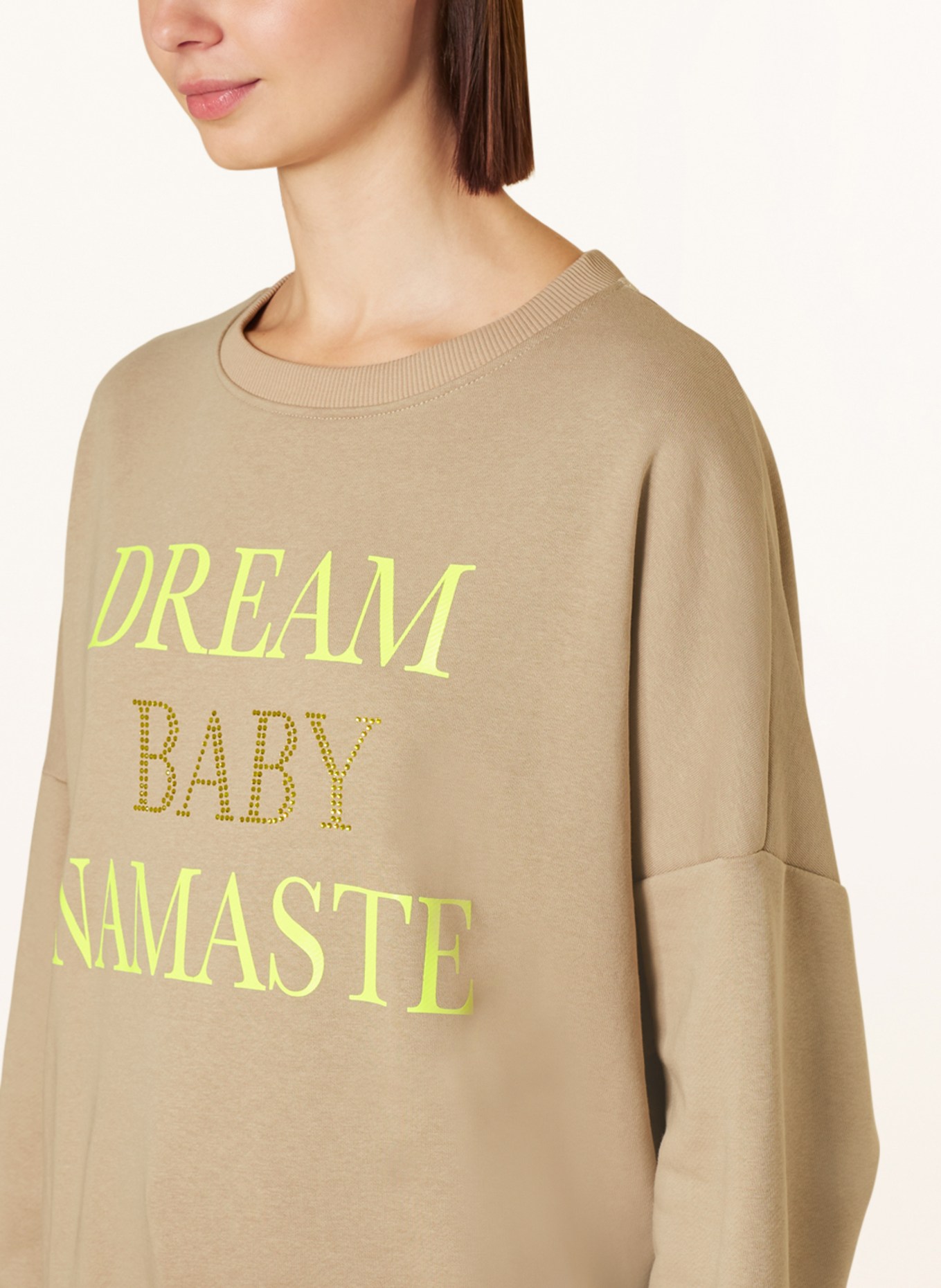 miss goodlife Sweatshirt with decorative gems, Color: BEIGE/ NEON YELLOW/ GOLD (Image 4)