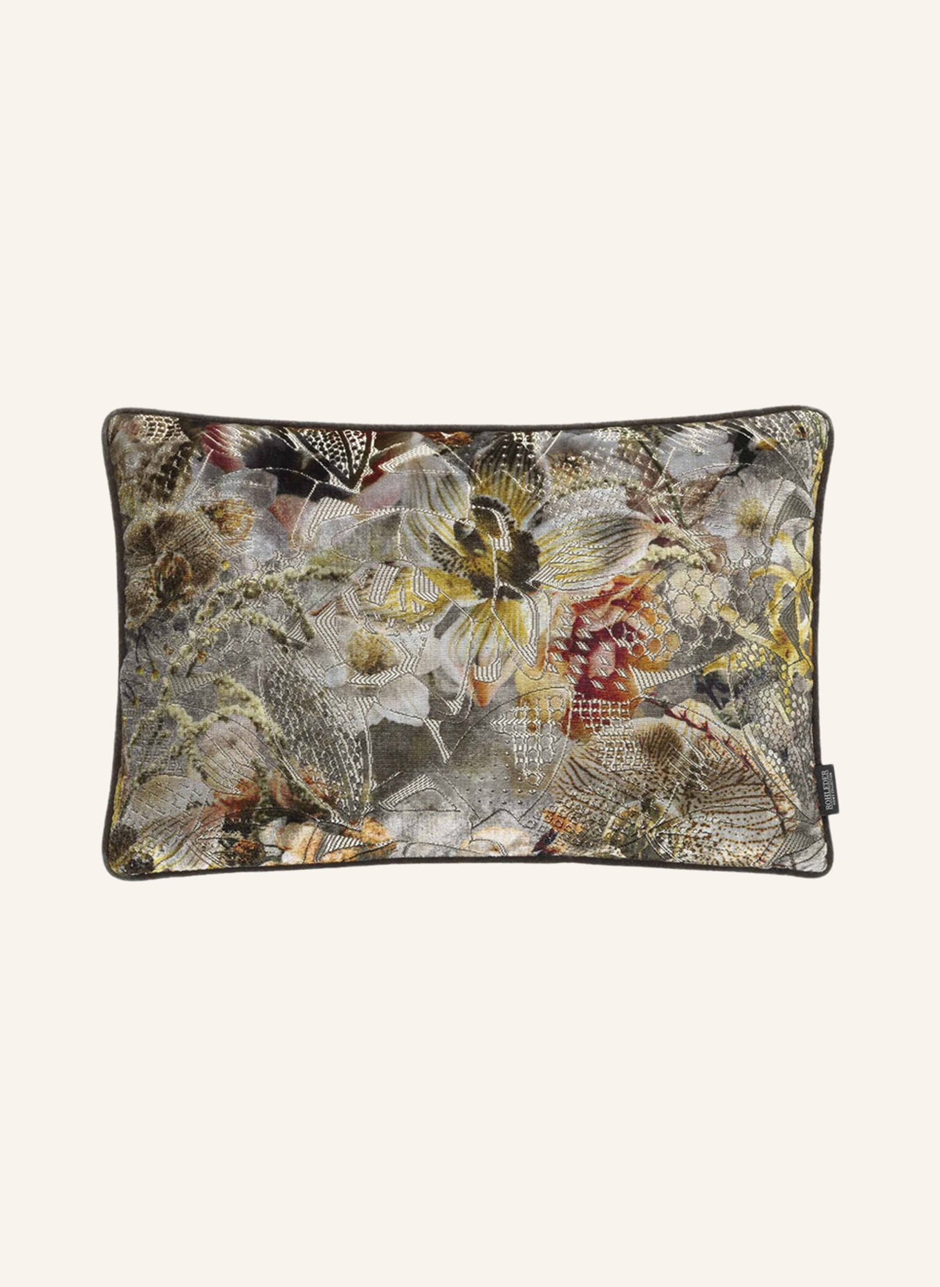 ROHLEDER Velvet decorative cushion FANTASY with feather filling, Color: LIGHT GRAY/ DARK GRAY/ DARK ORANGE (Image 1)