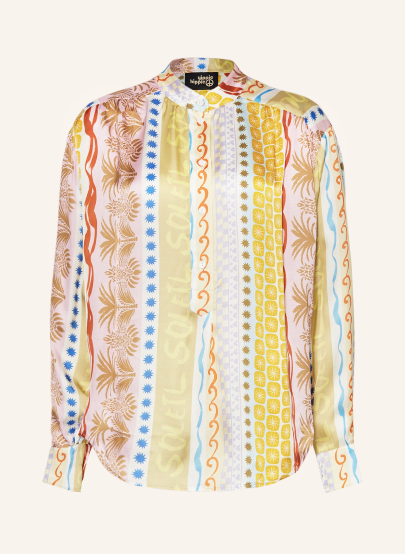 yippie hippie Blusenshirt aus Satin, Farbe: ROSA/ DUNKELGELB/ HELLBLAU (Bild 1)