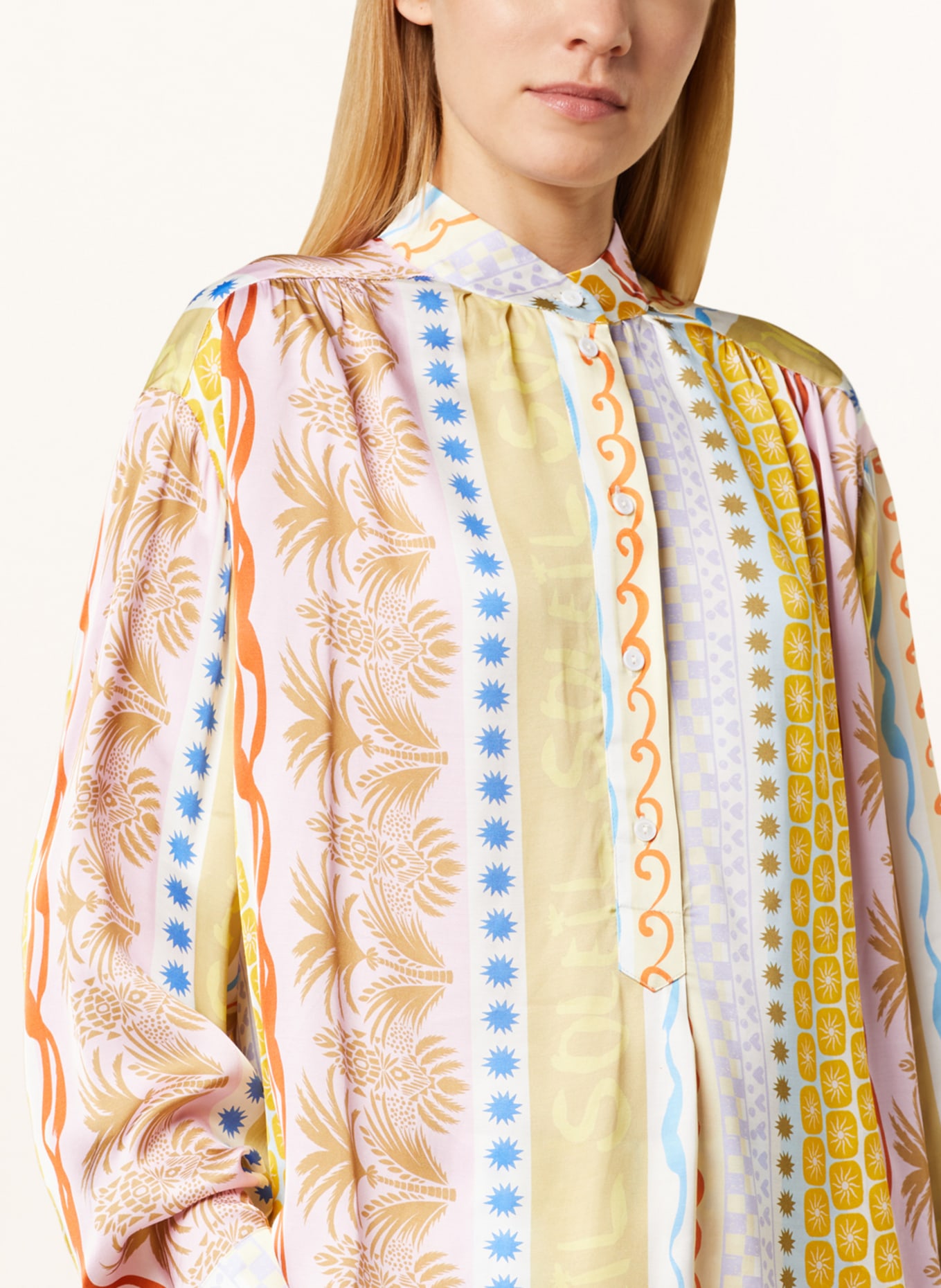 yippie hippie Shirt blouse in satin, Color: PINK/ DARK YELLOW/ LIGHT BLUE (Image 4)