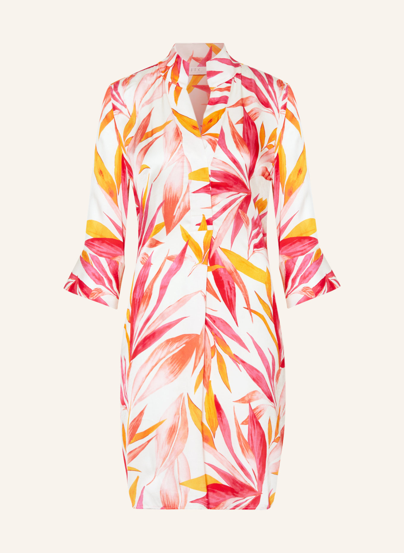 FFC Dress with 3/4 sleeves, Color: WHITE/ ORANGE/ PINK (Image 1)
