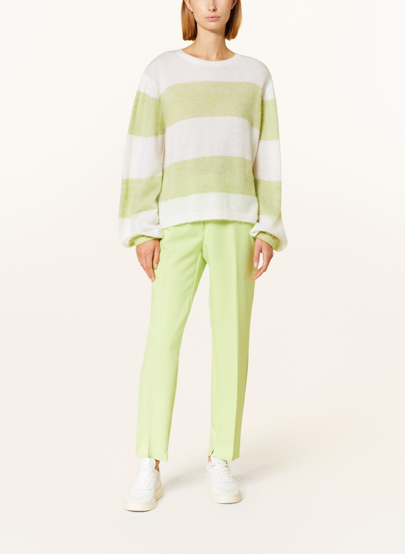 BEAUMONT Sweater, Color: ECRU/ LIGHT GREEN (Image 2)