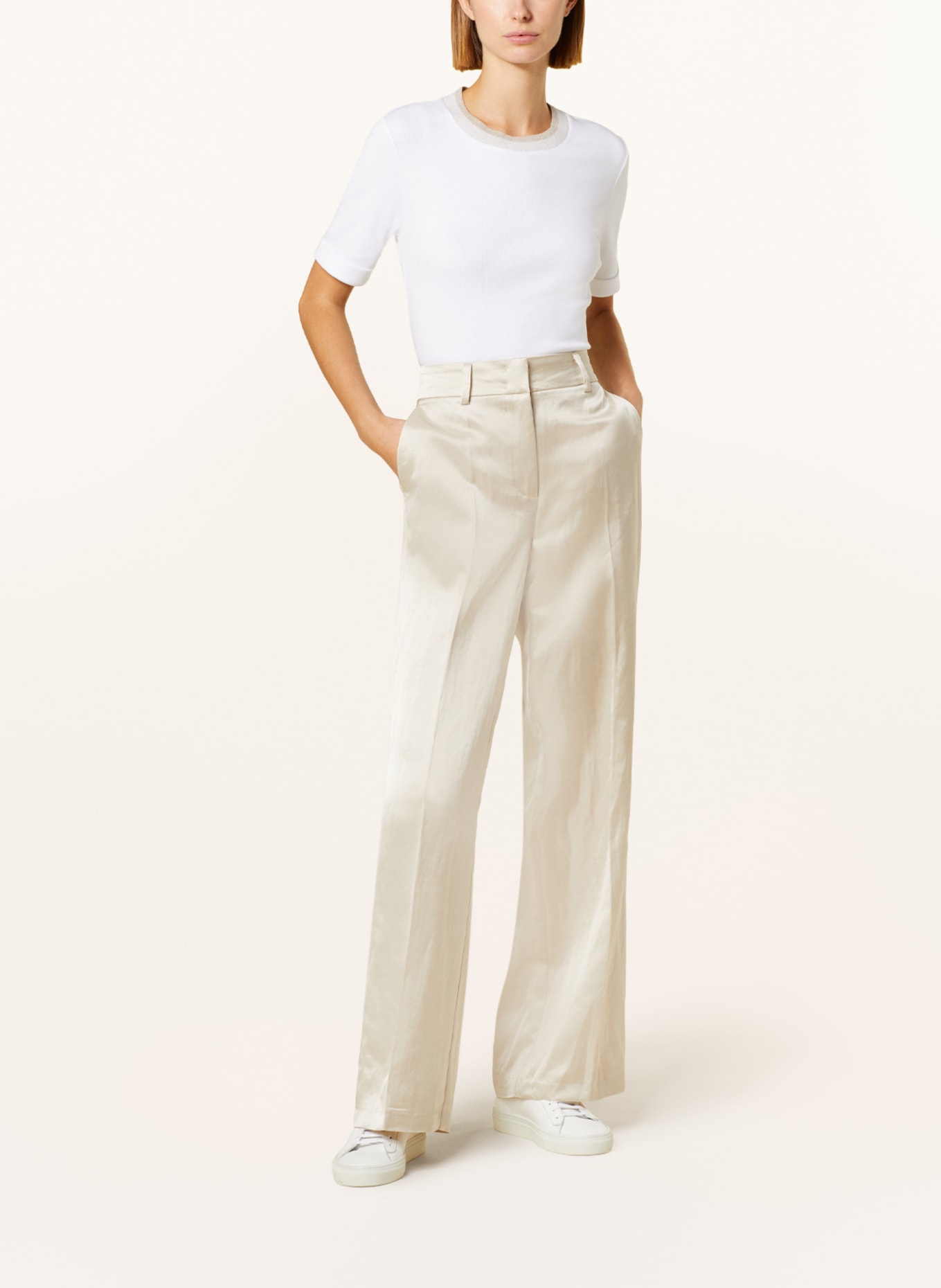CAMBIO Wide leg trousers AMELIE with linen, Color: BEIGE (Image 2)