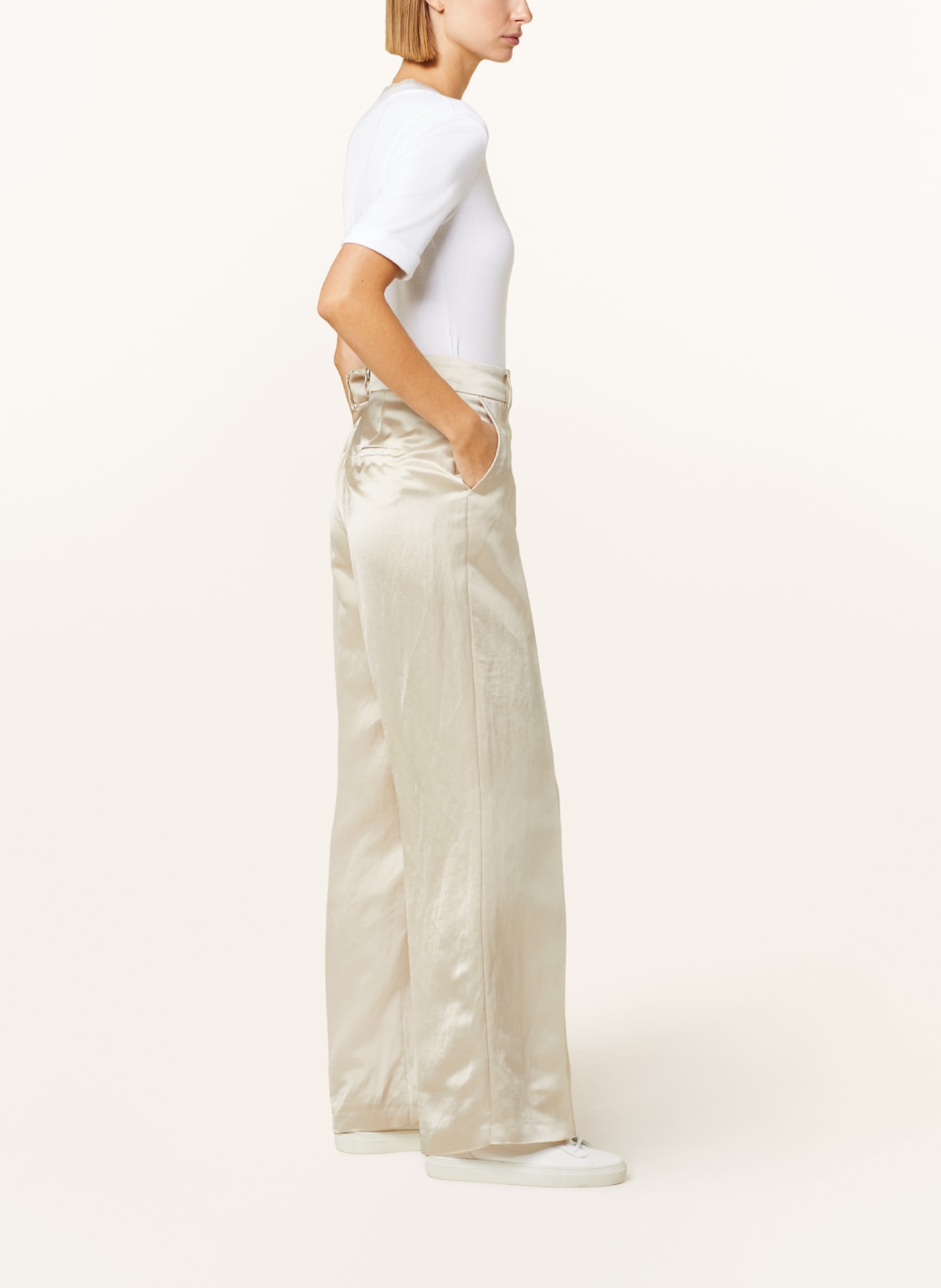 CAMBIO Wide leg trousers AMELIE with linen, Color: BEIGE (Image 4)