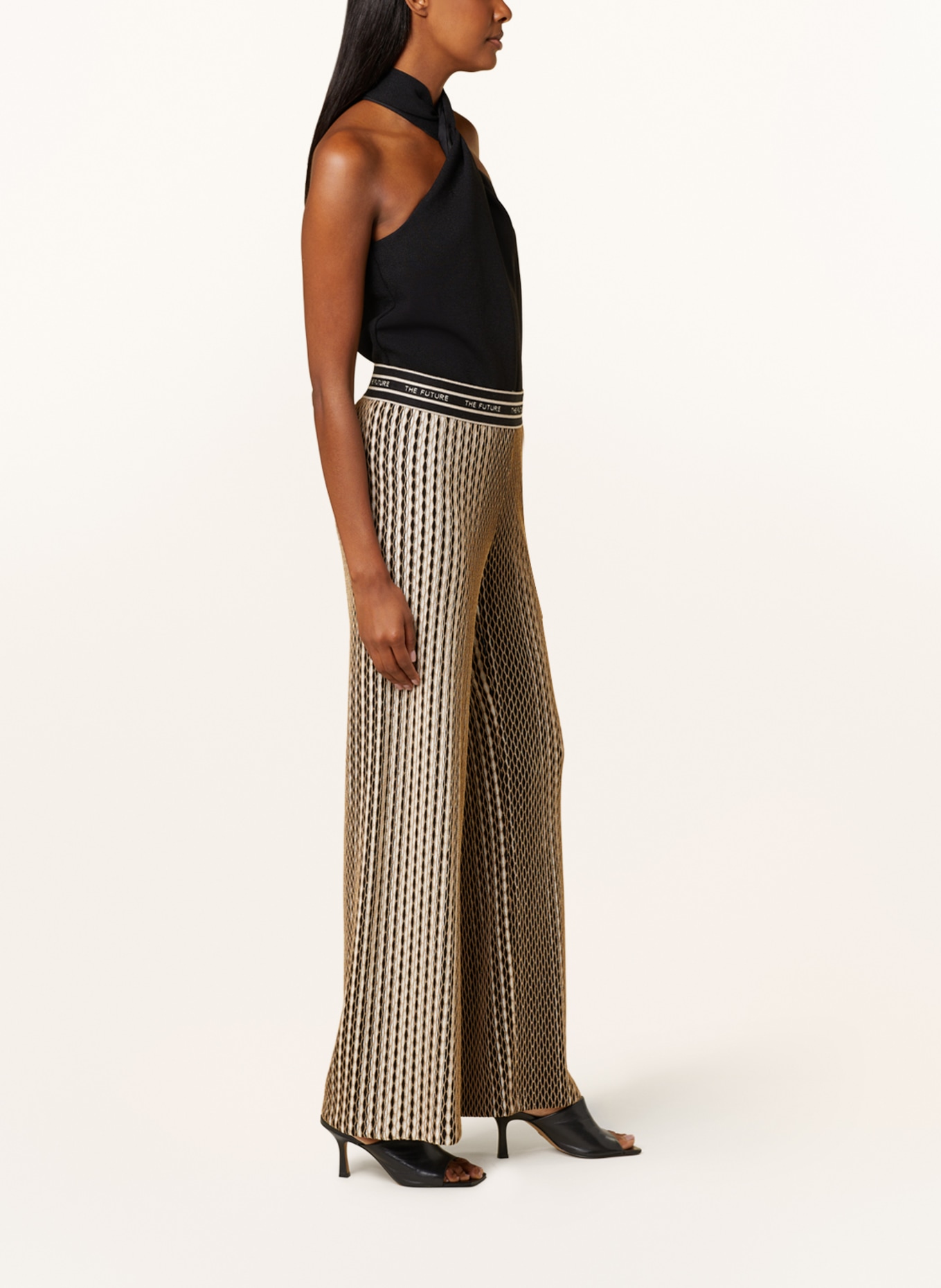 CAMBIO Wide leg trousers ALLISON with glitter thread, Color: BLACK/ WHITE/ GOLD (Image 4)