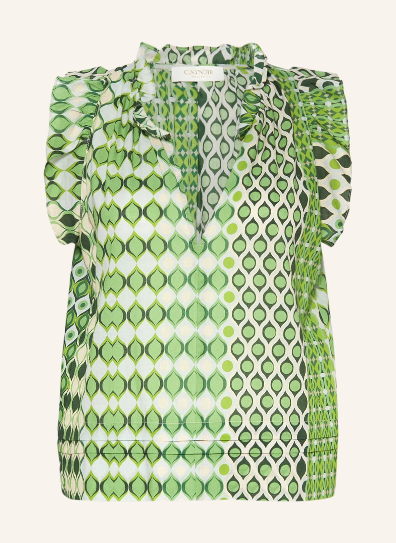 CATNOIR Blouse top with ruffles, Color: NEON GREEN/ LIGHT GREEN/ LIGHT ORANGE (Image 1)