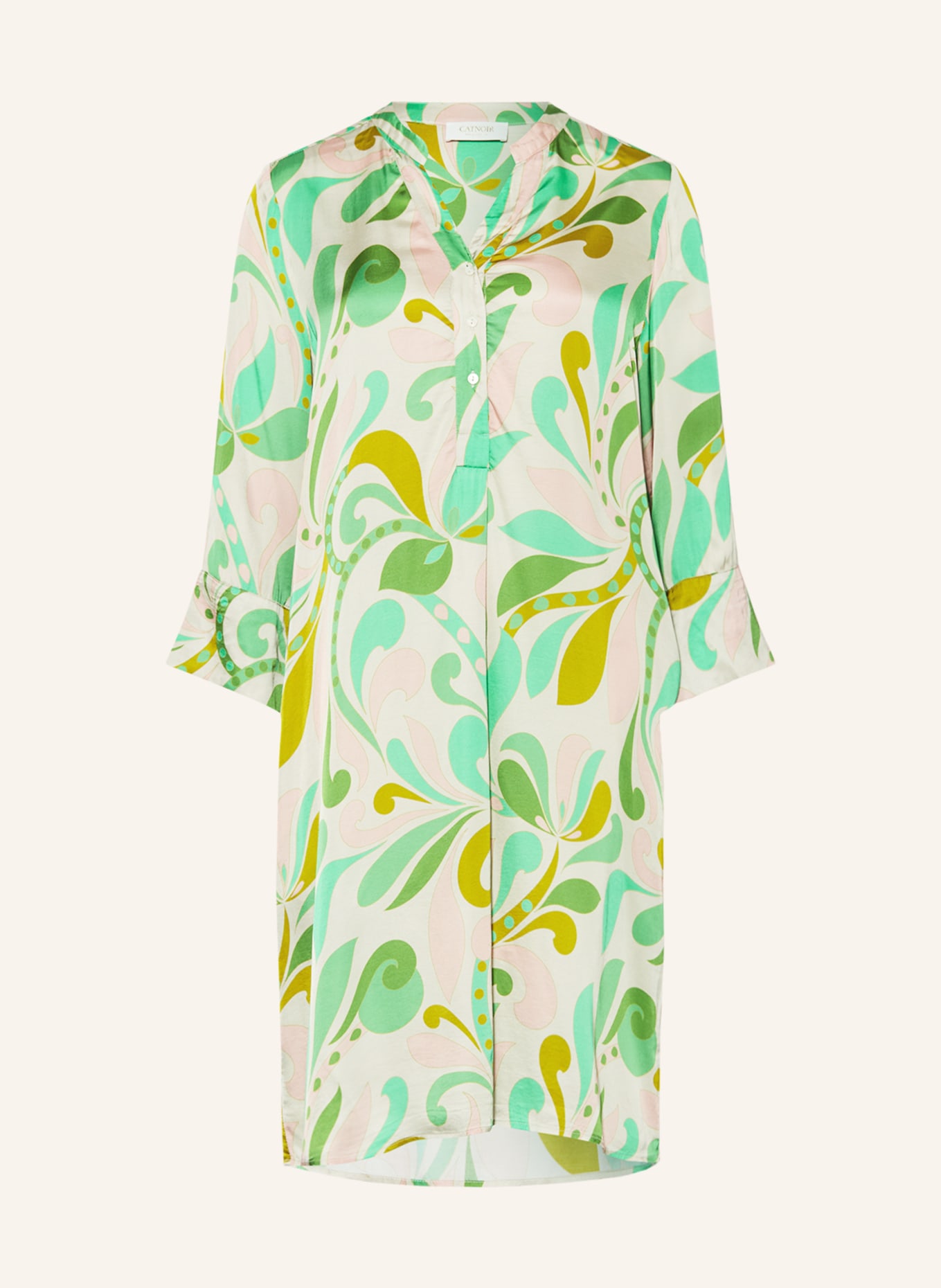 CATNOIR Satin dress, Color: GREEN/ CREAM/ NUDE (Image 1)