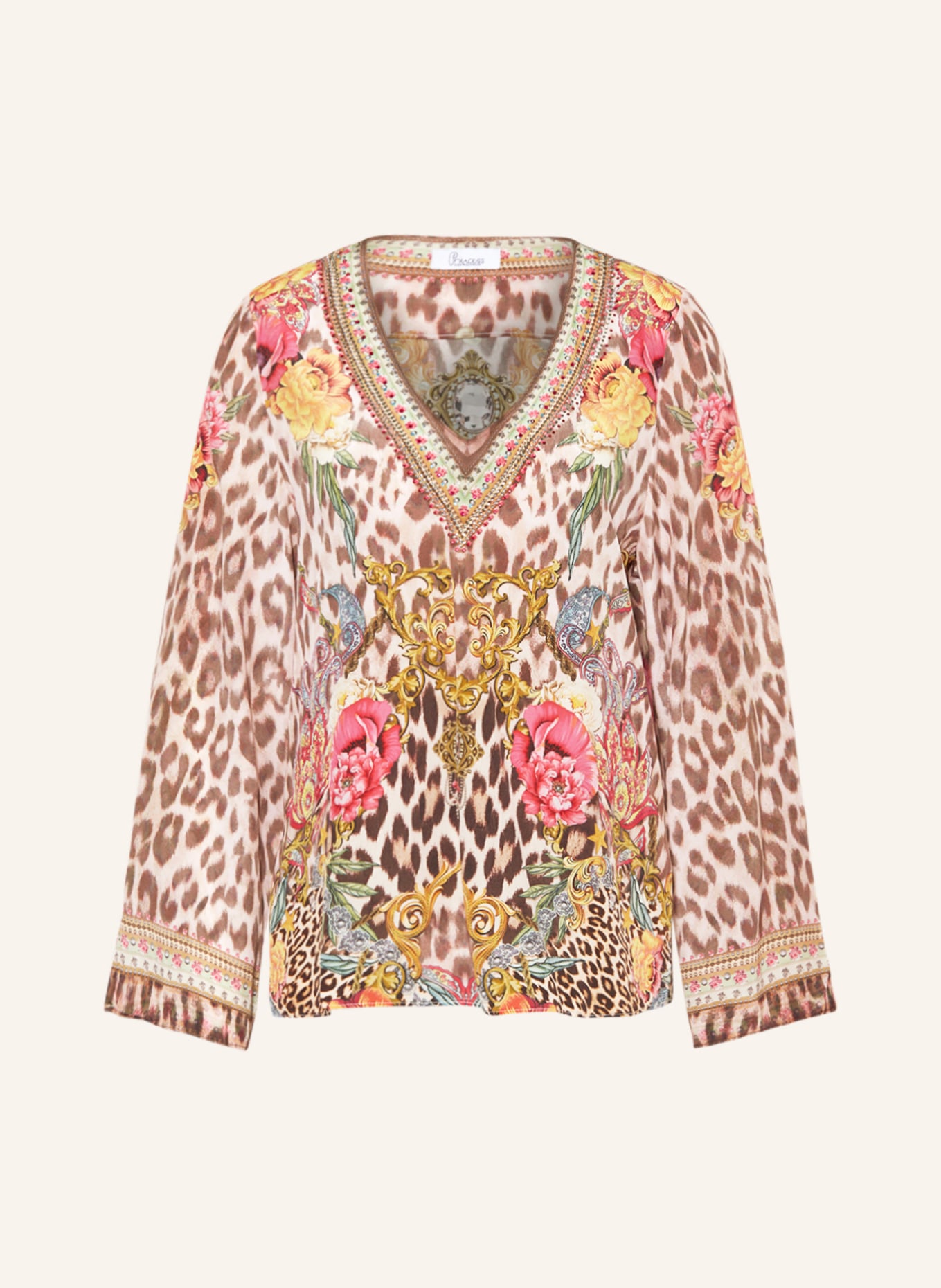 Princess GOES HOLLYWOOD Shirt blouse in silk with decorative gems, Color: BEIGE/ PINK/ DARK YELLOW (Image 1)