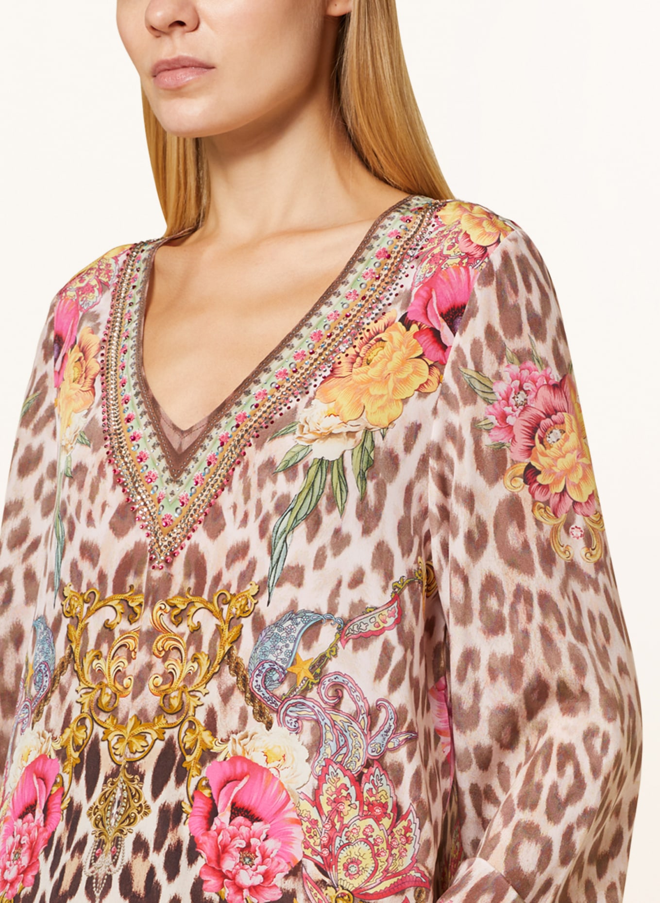 Princess GOES HOLLYWOOD Shirt blouse in silk with decorative gems, Color: BEIGE/ PINK/ DARK YELLOW (Image 4)