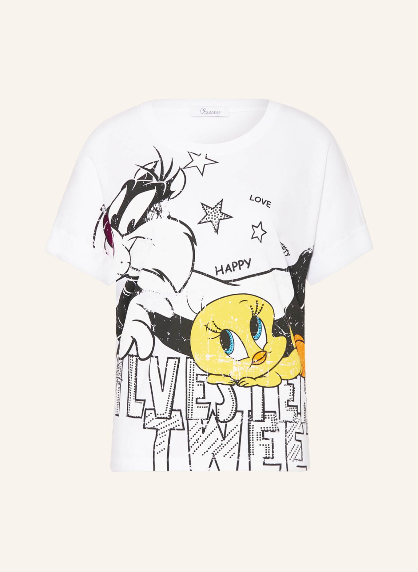 Princess GOES HOLLYWOOD T-shirt with decorative gems, Color: WHITE/ BLACK/ YELLOW (Image 1)