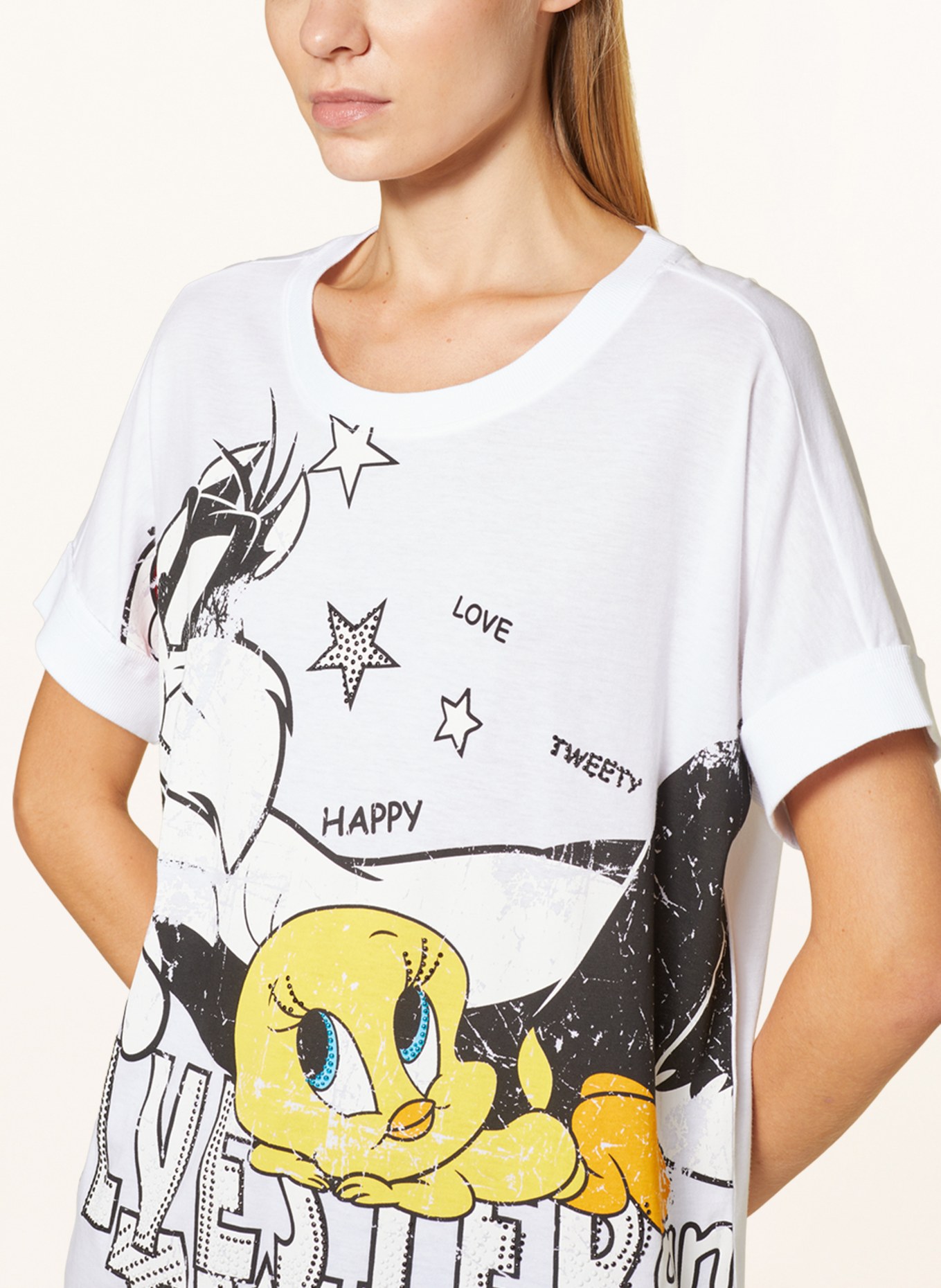 Princess GOES HOLLYWOOD T-shirt with decorative gems, Color: WHITE/ BLACK/ YELLOW (Image 4)